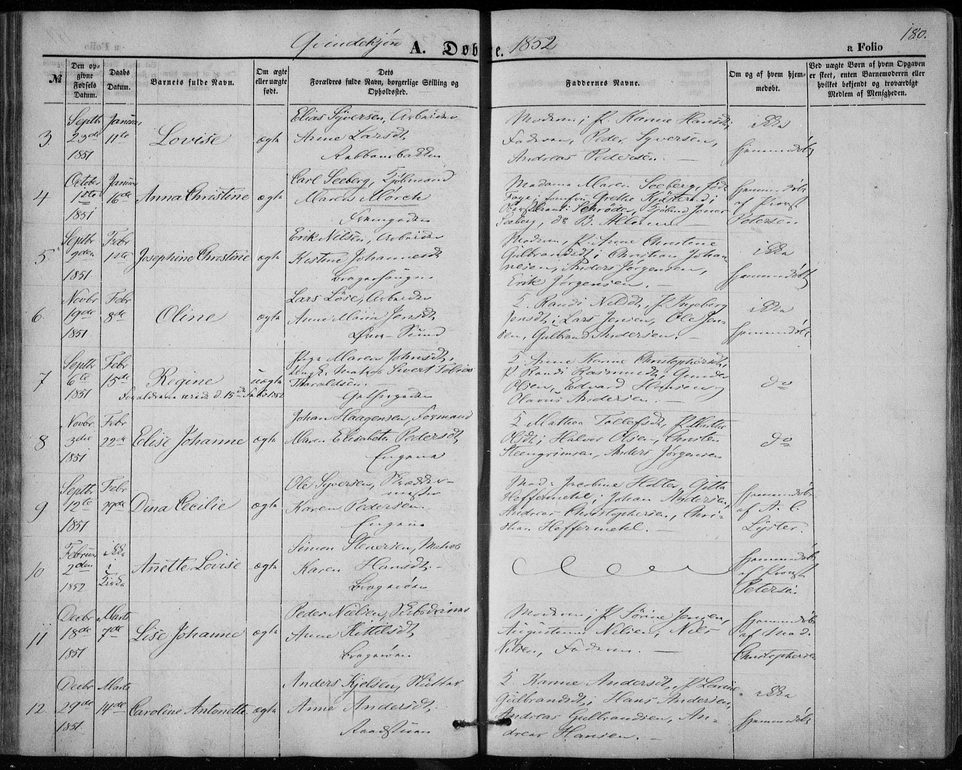Bragernes kirkebøker, AV/SAKO-A-6/F/Fb/L0002: Parish register (official) no. II 2, 1848-1859, p. 180