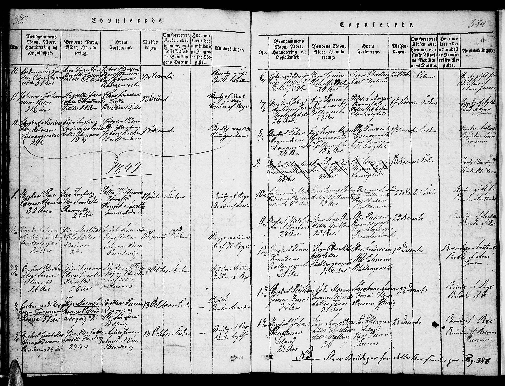 Ministerialprotokoller, klokkerbøker og fødselsregistre - Nordland, AV/SAT-A-1459/863/L0911: Parish register (copy) no. 863C01, 1821-1858, p. 383-384