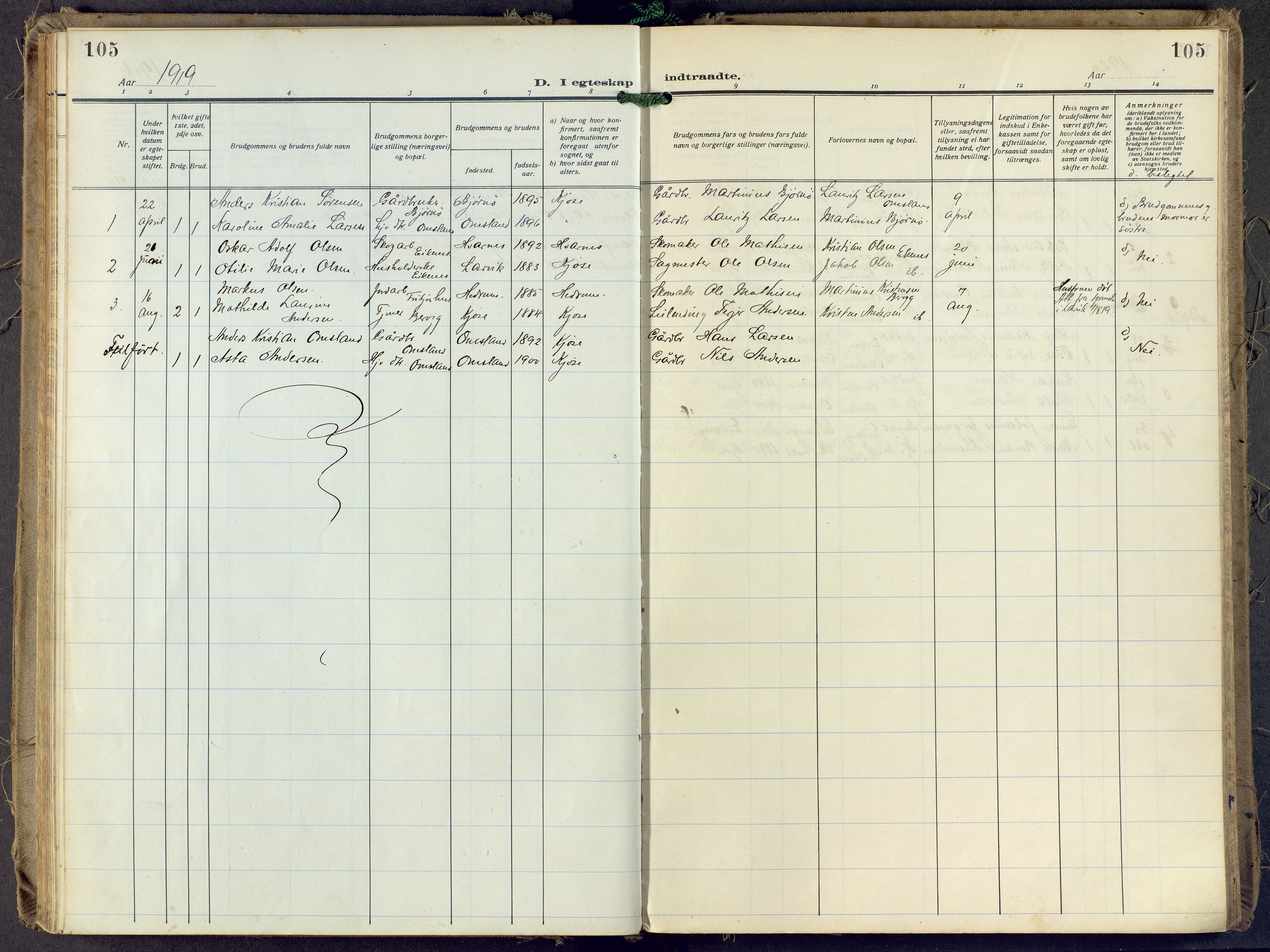 Brunlanes kirkebøker, SAKO/A-342/F/Fd/L0002: Parish register (official) no. IV 2, 1918-1958, p. 105