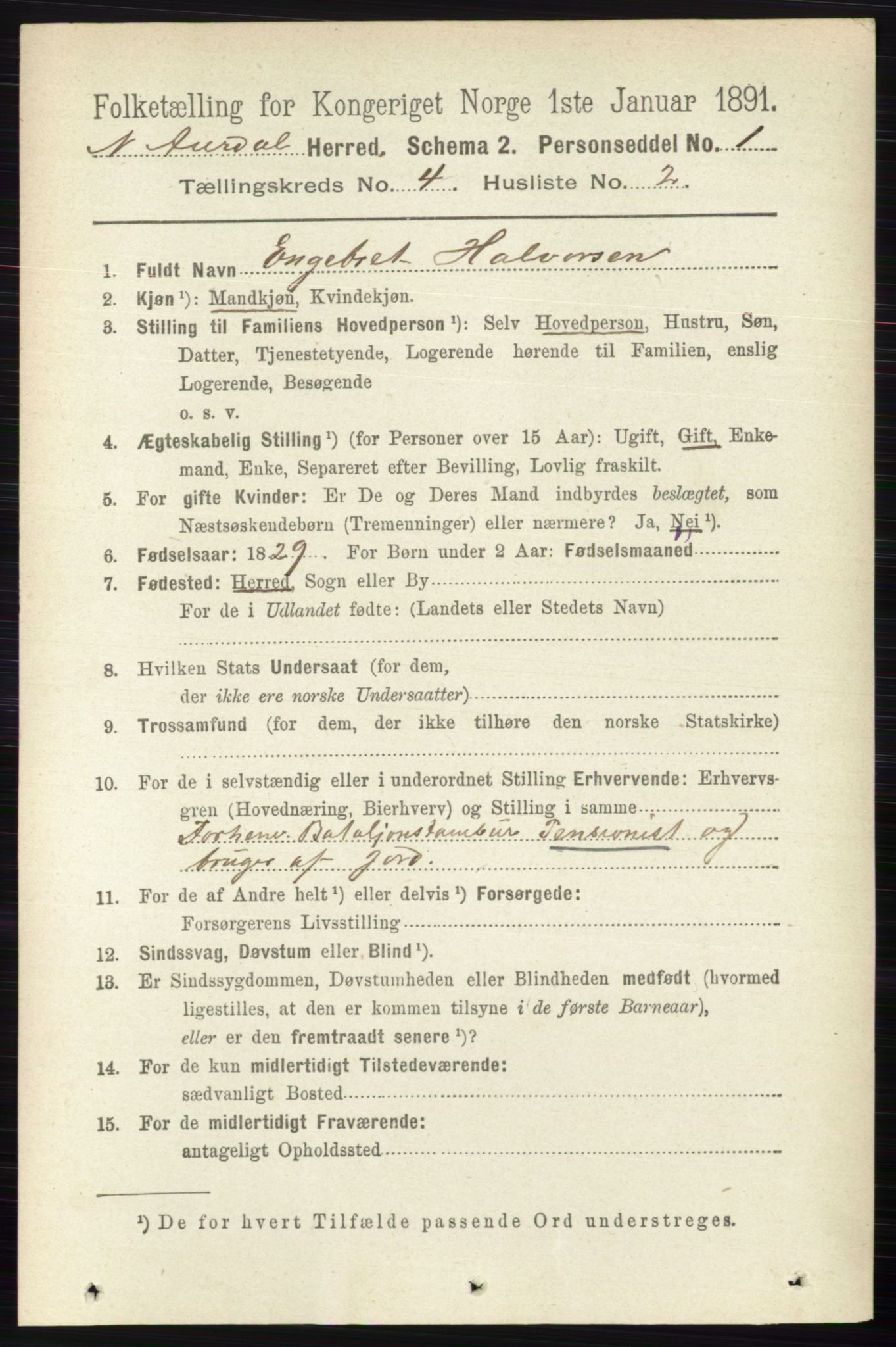 RA, 1891 census for 0542 Nord-Aurdal, 1891, p. 1170