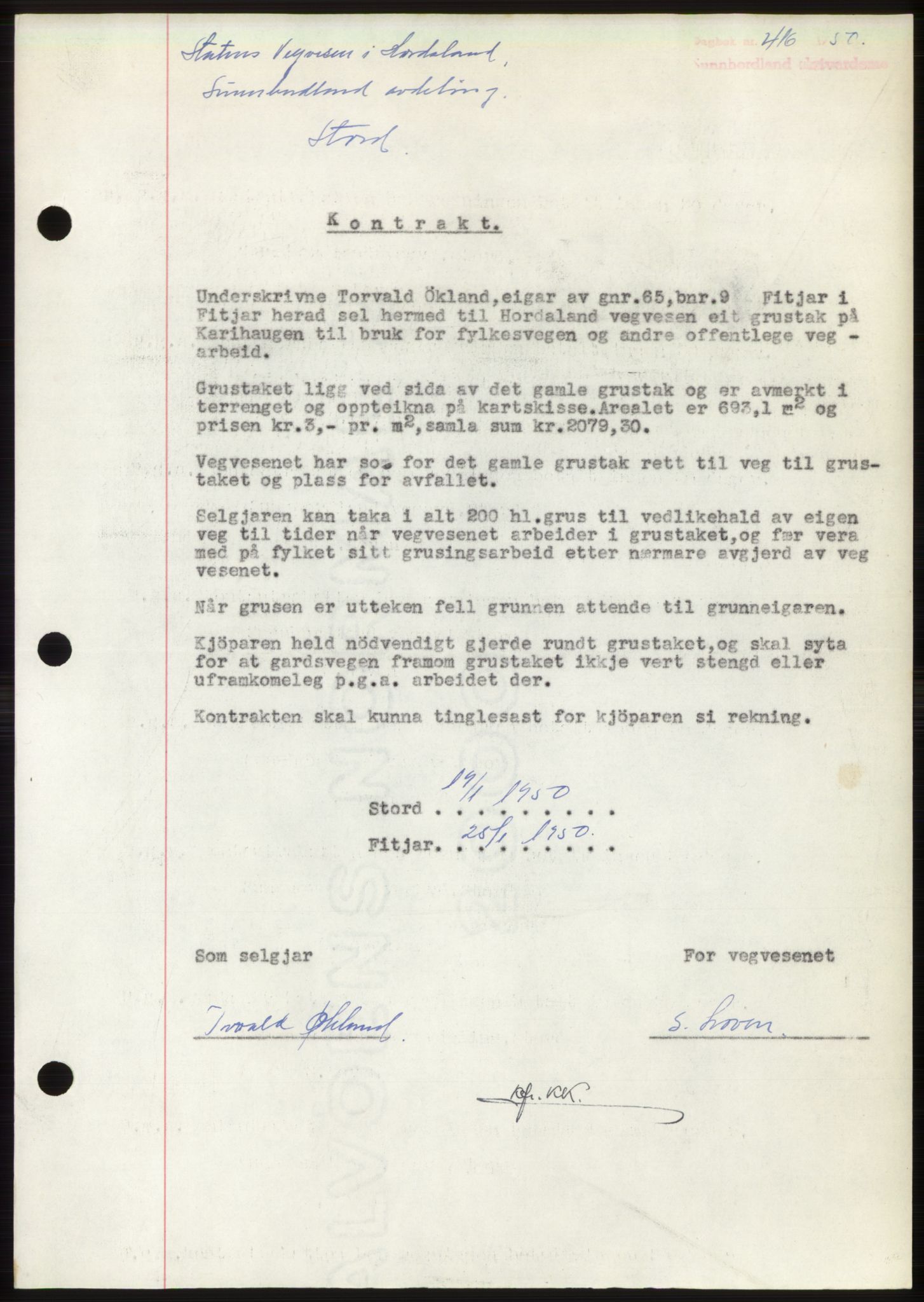 Sunnhordland sorenskrivar, AV/SAB-A-2401: Mortgage book no. B75-79, 1948-1950, Diary no: : 416/1950