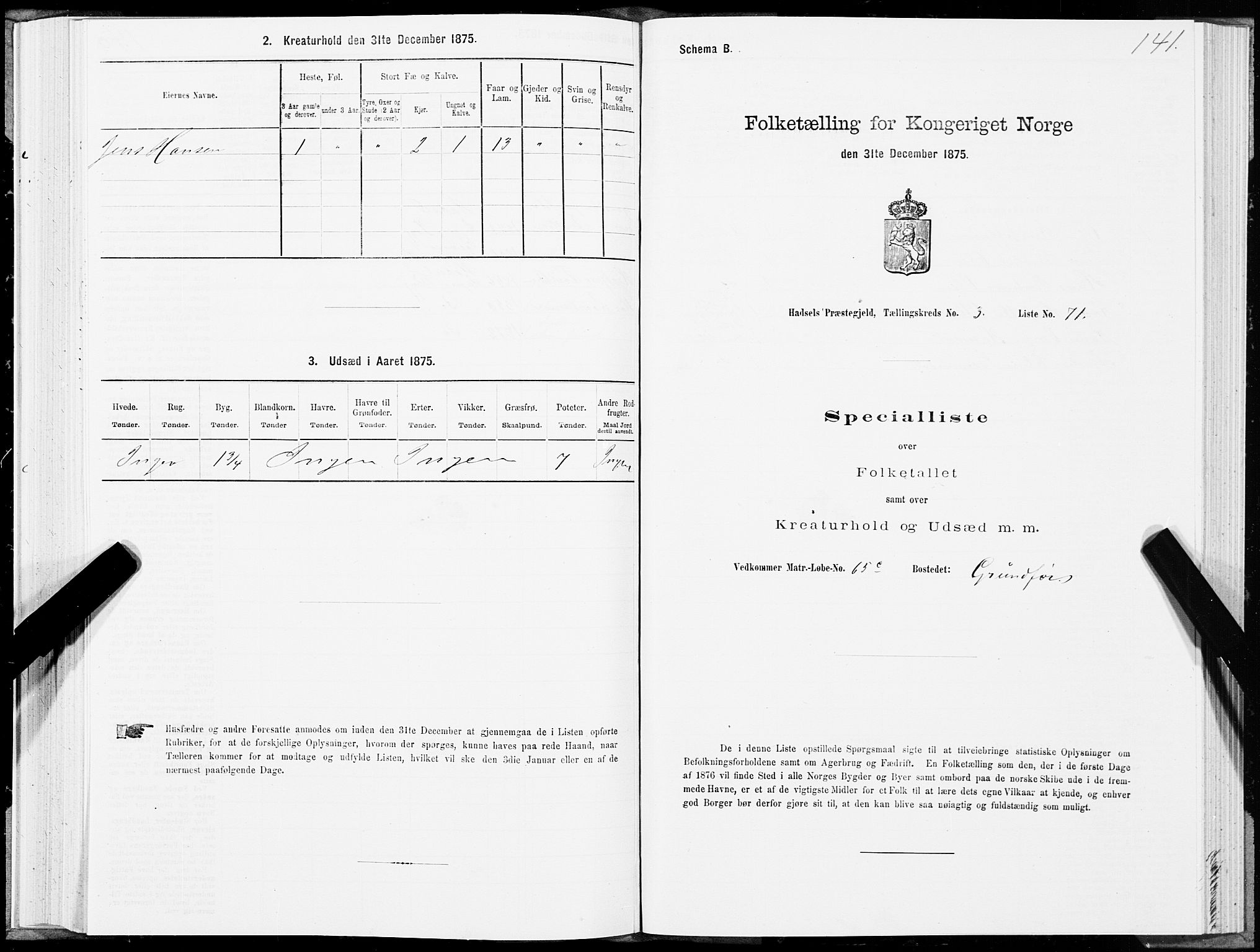 SAT, 1875 census for 1866P Hadsel, 1875, p. 2141