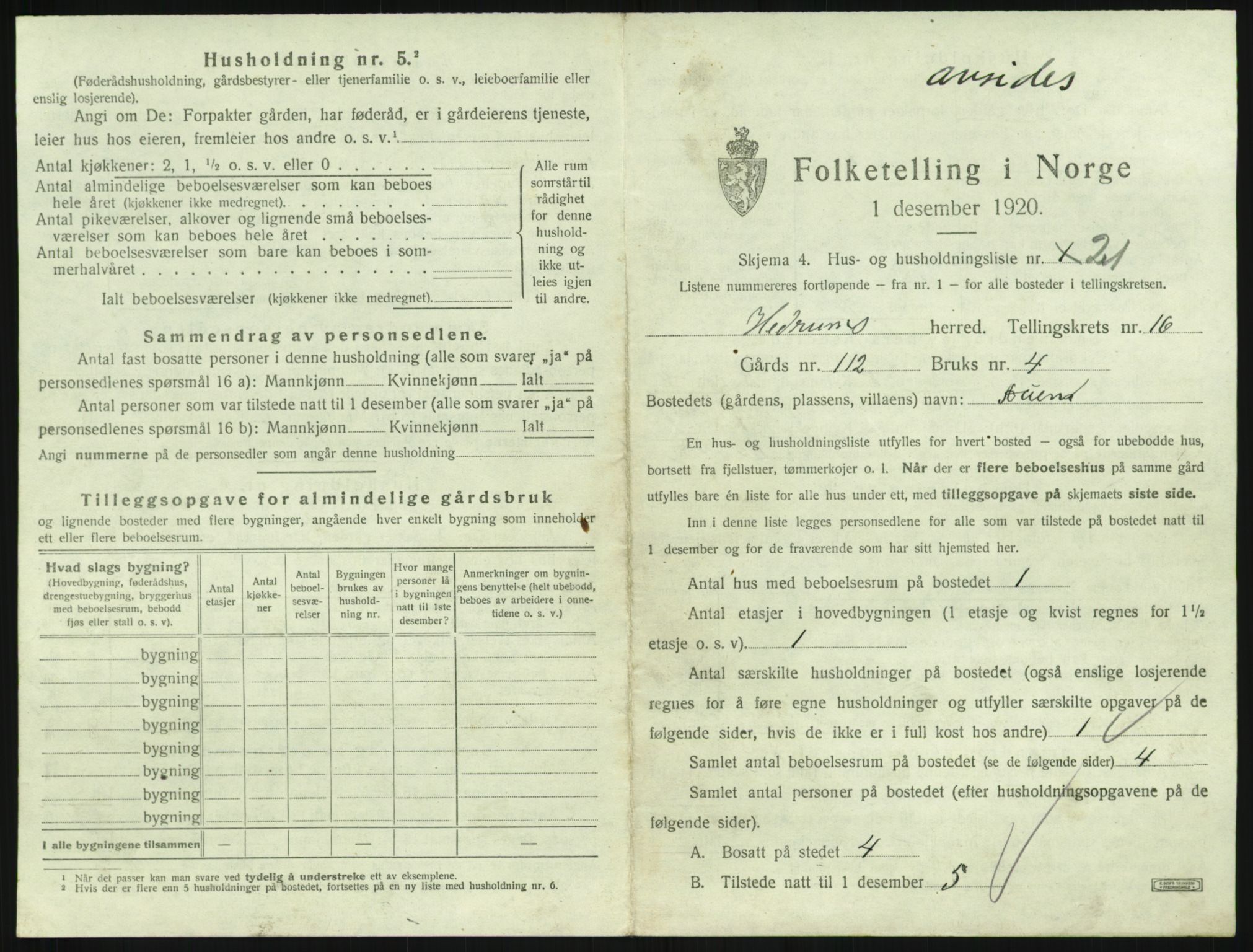 SAKO, 1920 census for Hedrum, 1920, p. 1507