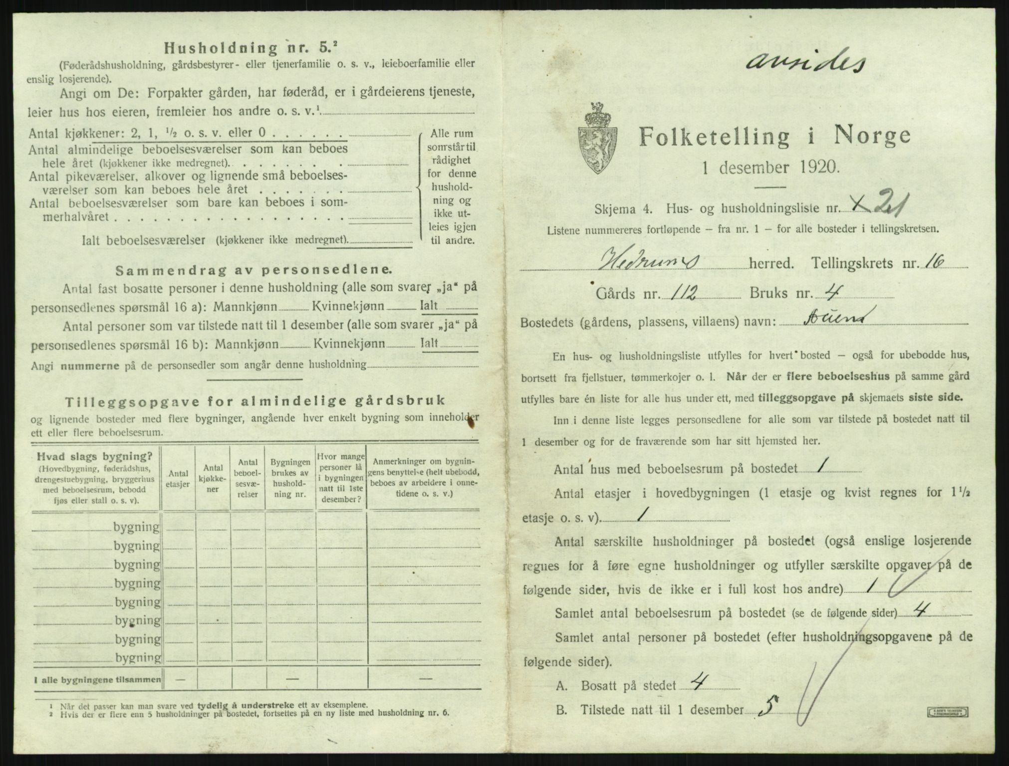 SAKO, 1920 census for Hedrum, 1920, p. 1507