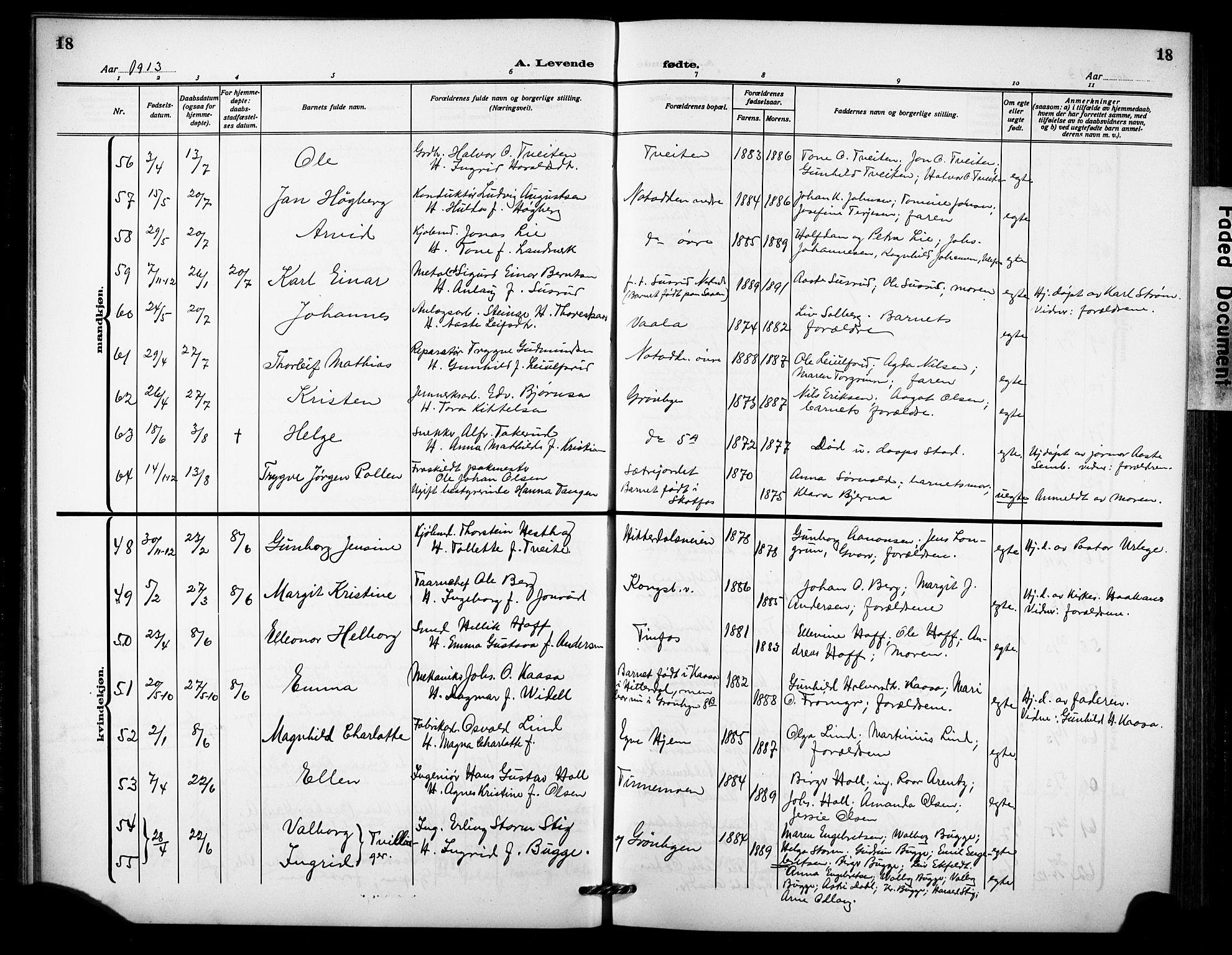 Notodden kirkebøker, AV/SAKO-A-290/G/Ga/L0001: Parish register (copy) no. 1, 1912-1923, p. 18