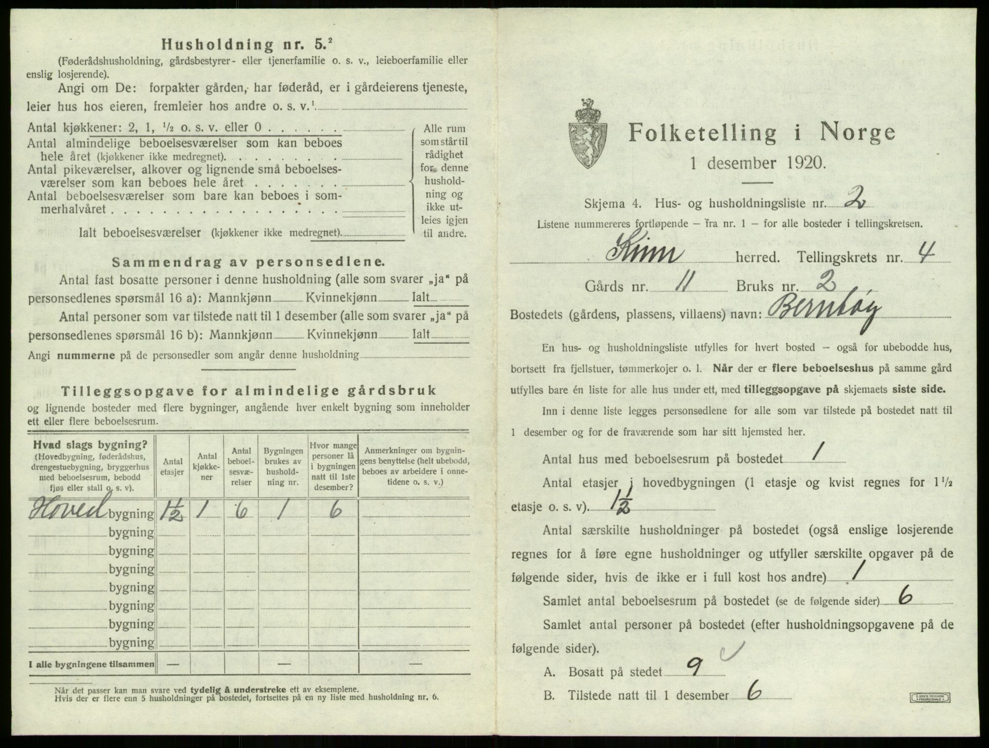 SAB, 1920 census for Kinn, 1920, p. 229