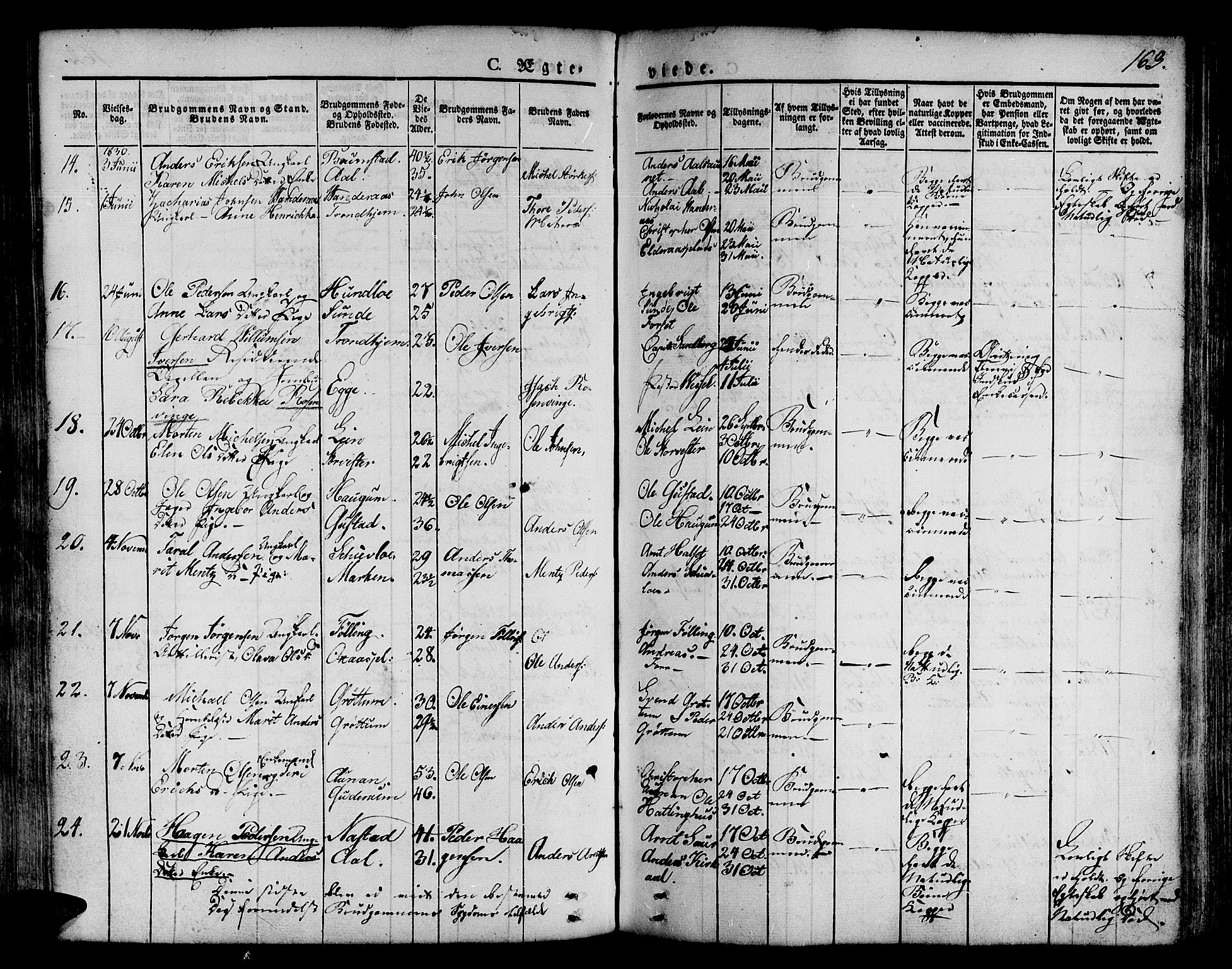 Ministerialprotokoller, klokkerbøker og fødselsregistre - Nord-Trøndelag, AV/SAT-A-1458/746/L0445: Parish register (official) no. 746A04, 1826-1846, p. 163