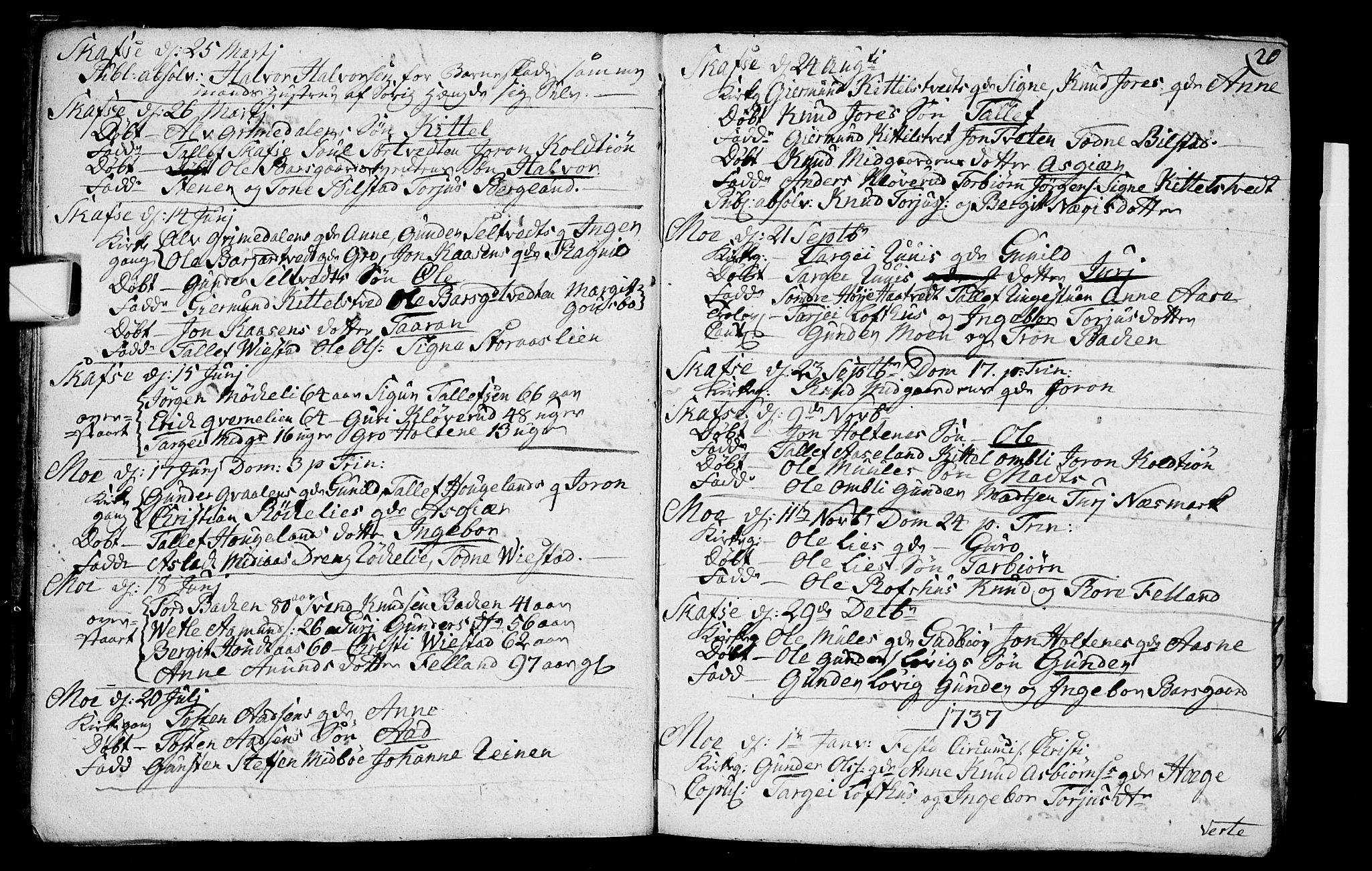 Mo kirkebøker, SAKO/A-286/F/Fa/L0001: Parish register (official) no. I 1, 1724-1748, p. 20