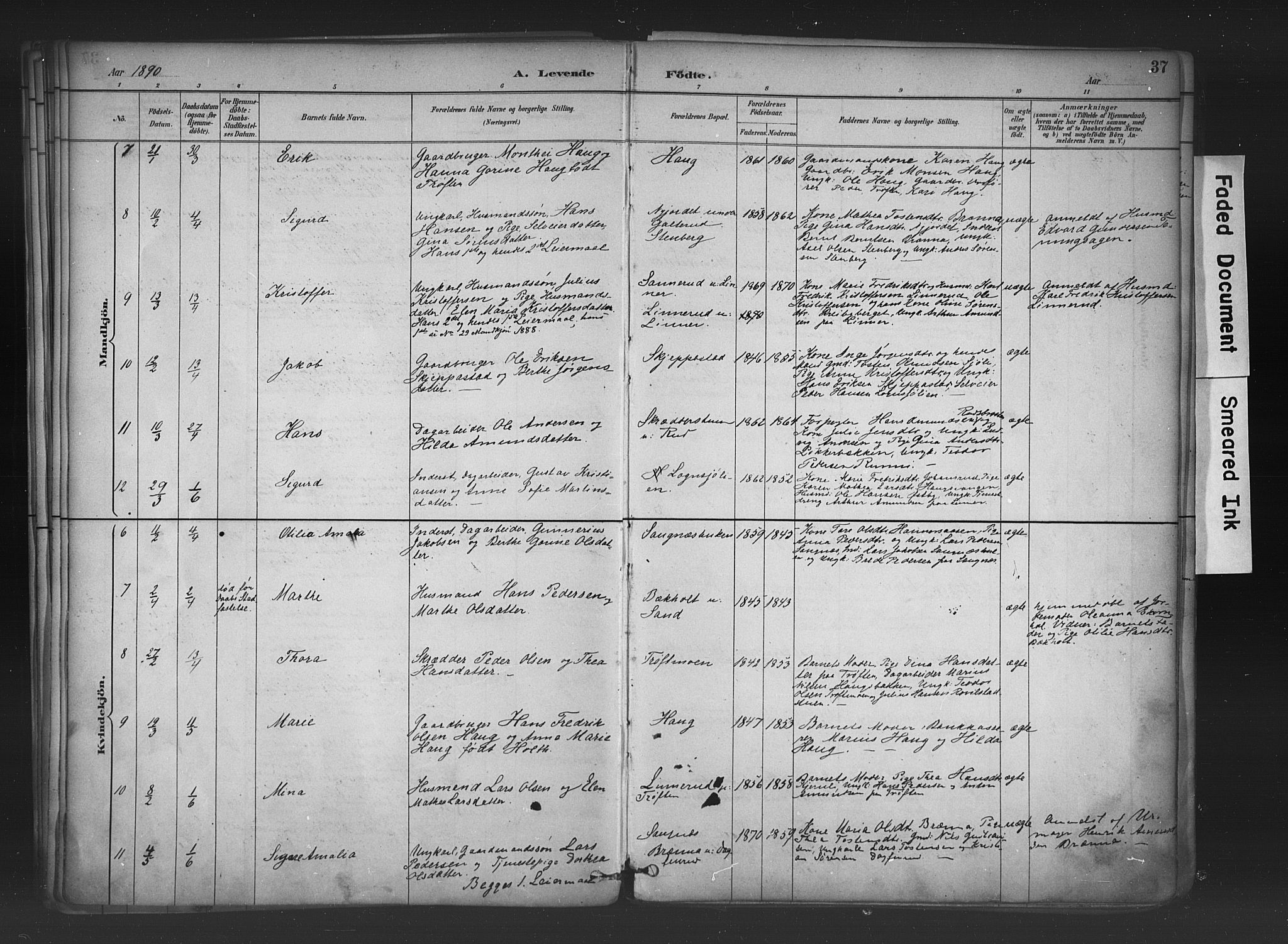 Nord-Odal prestekontor, AV/SAH-PREST-032/H/Ha/Haa/L0006: Parish register (official) no. 6, 1886-1901, p. 37