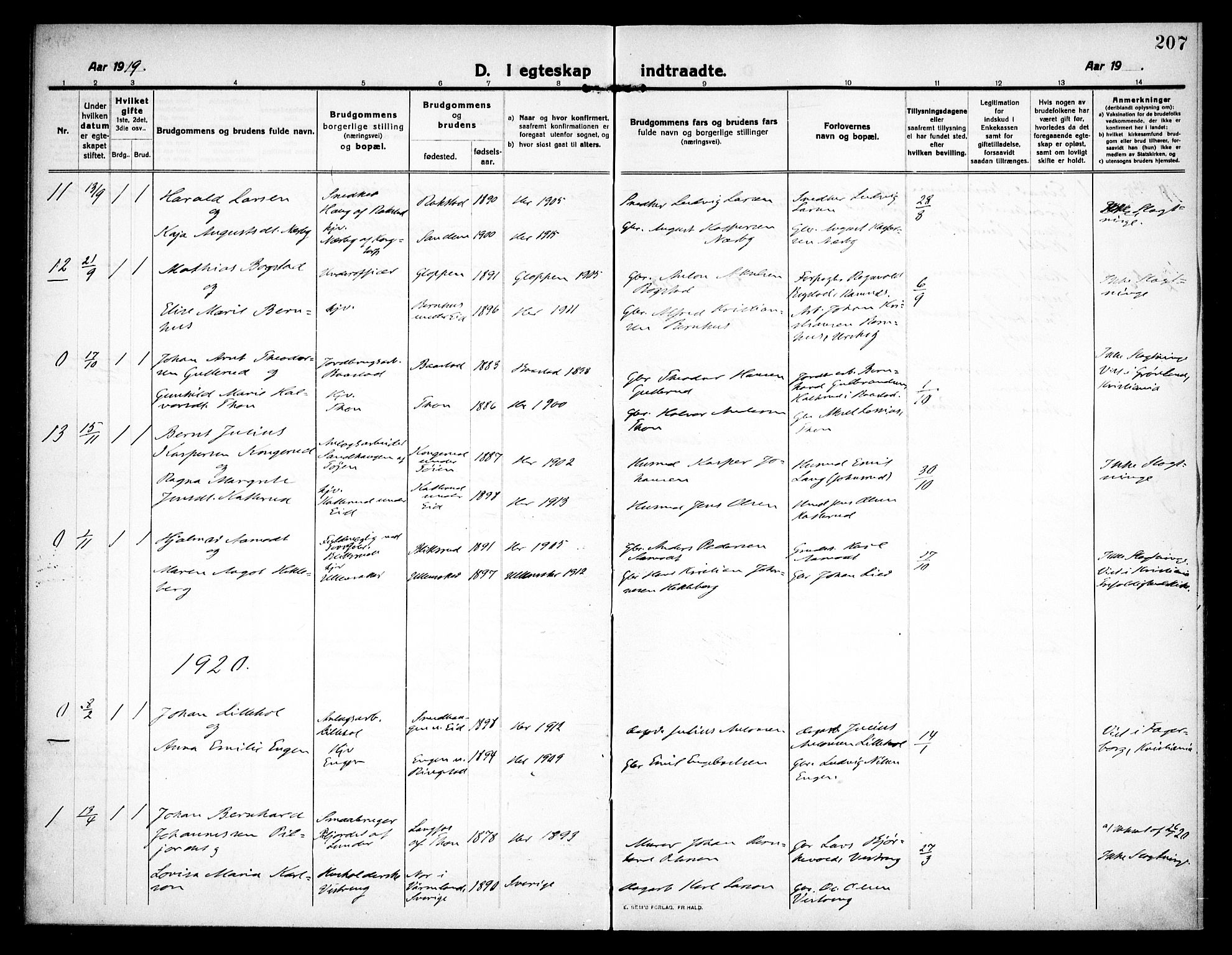 Høland prestekontor Kirkebøker, SAO/A-10346a/F/Fa/L0016: Parish register (official) no. I 16, 1912-1921, p. 207