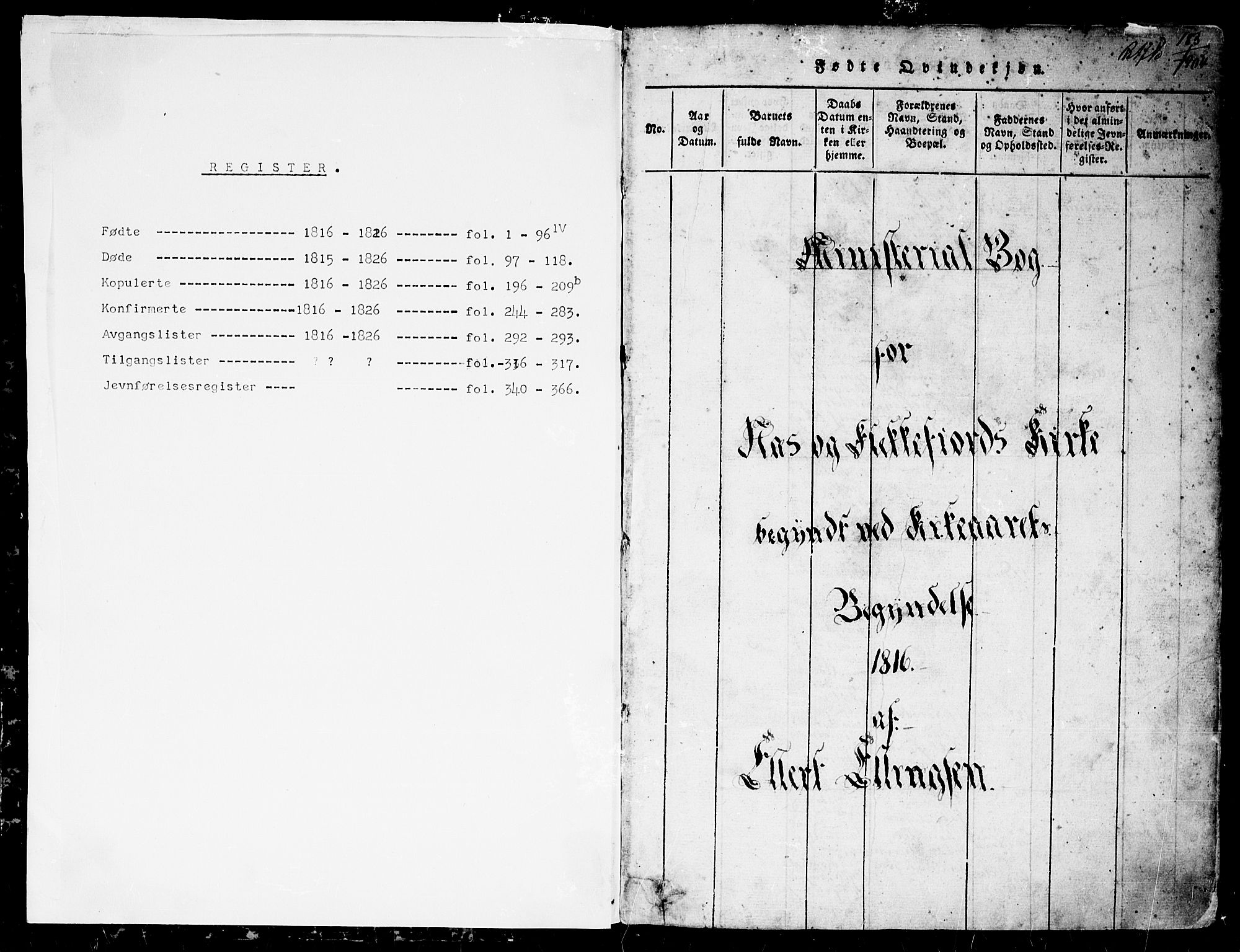 Flekkefjord sokneprestkontor, SAK/1111-0012/F/Fb/Fbc/L0003: Parish register (copy) no. B 3, 1815-1826, p. 1