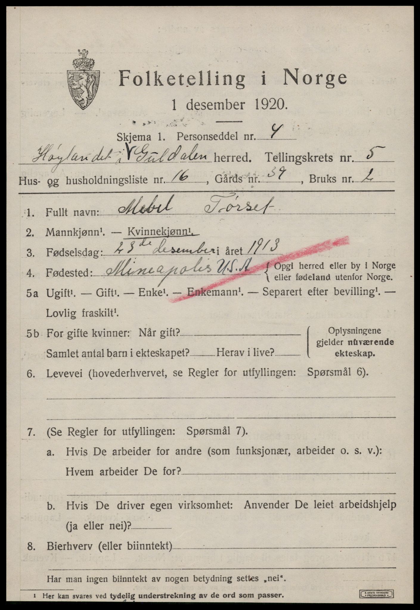 SAT, 1920 census for Hølonda, 1920, p. 2351