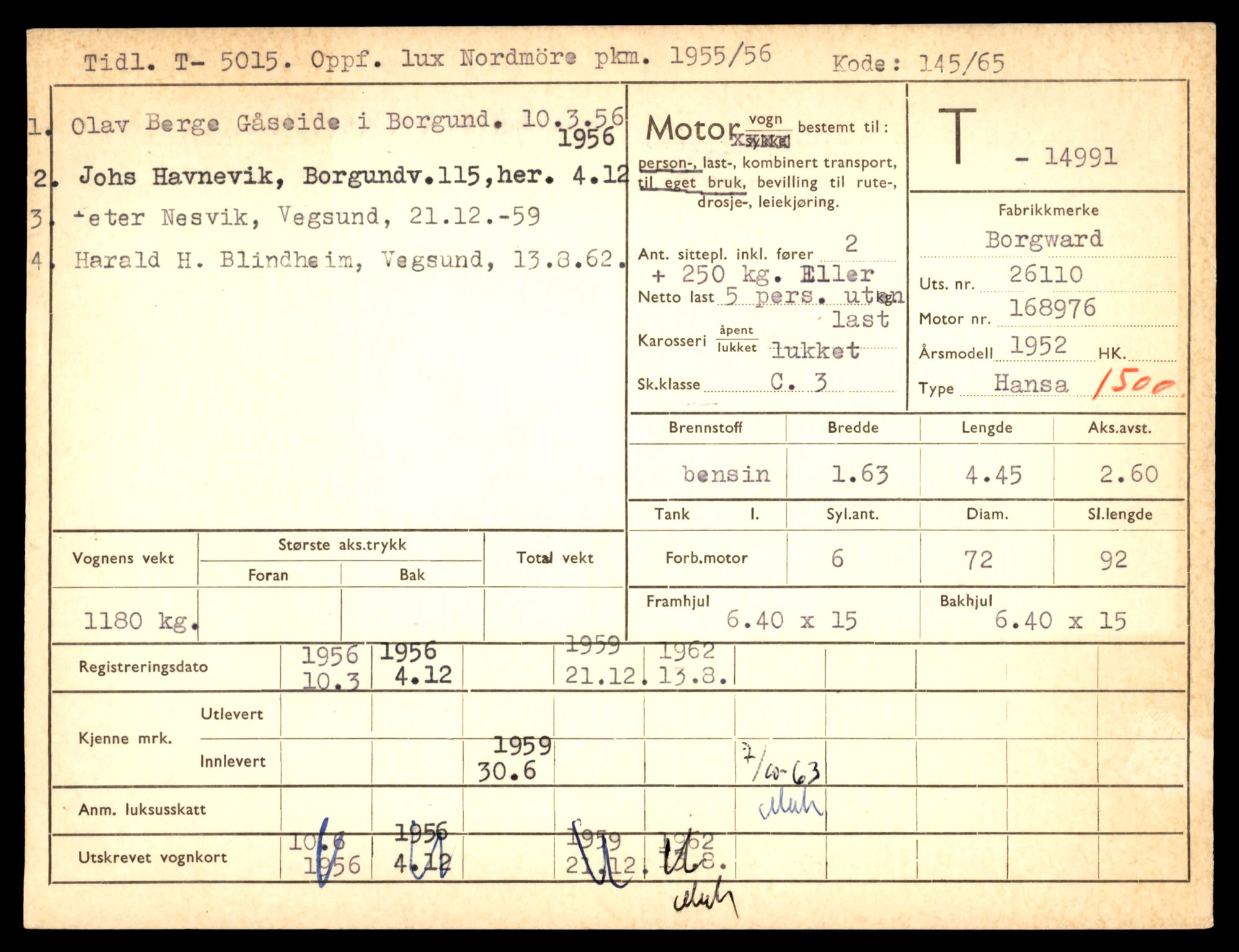 Møre og Romsdal vegkontor - Ålesund trafikkstasjon, AV/SAT-A-4099/F/Fe/L0049: Registreringskort for kjøretøy T 14864 - T 18613, 1927-1998, p. 3019