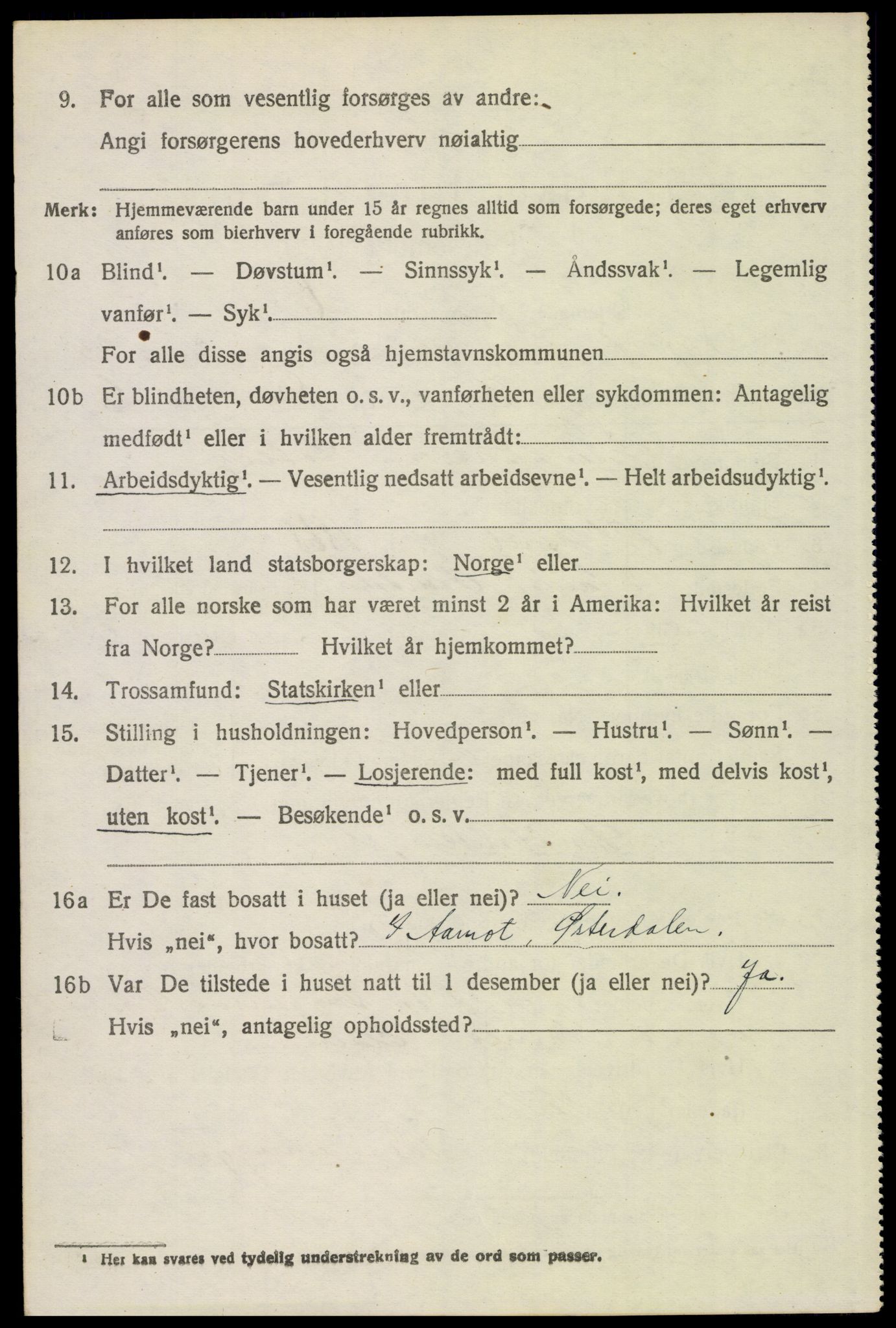 SAH, 1920 census for Trysil, 1920, p. 15962