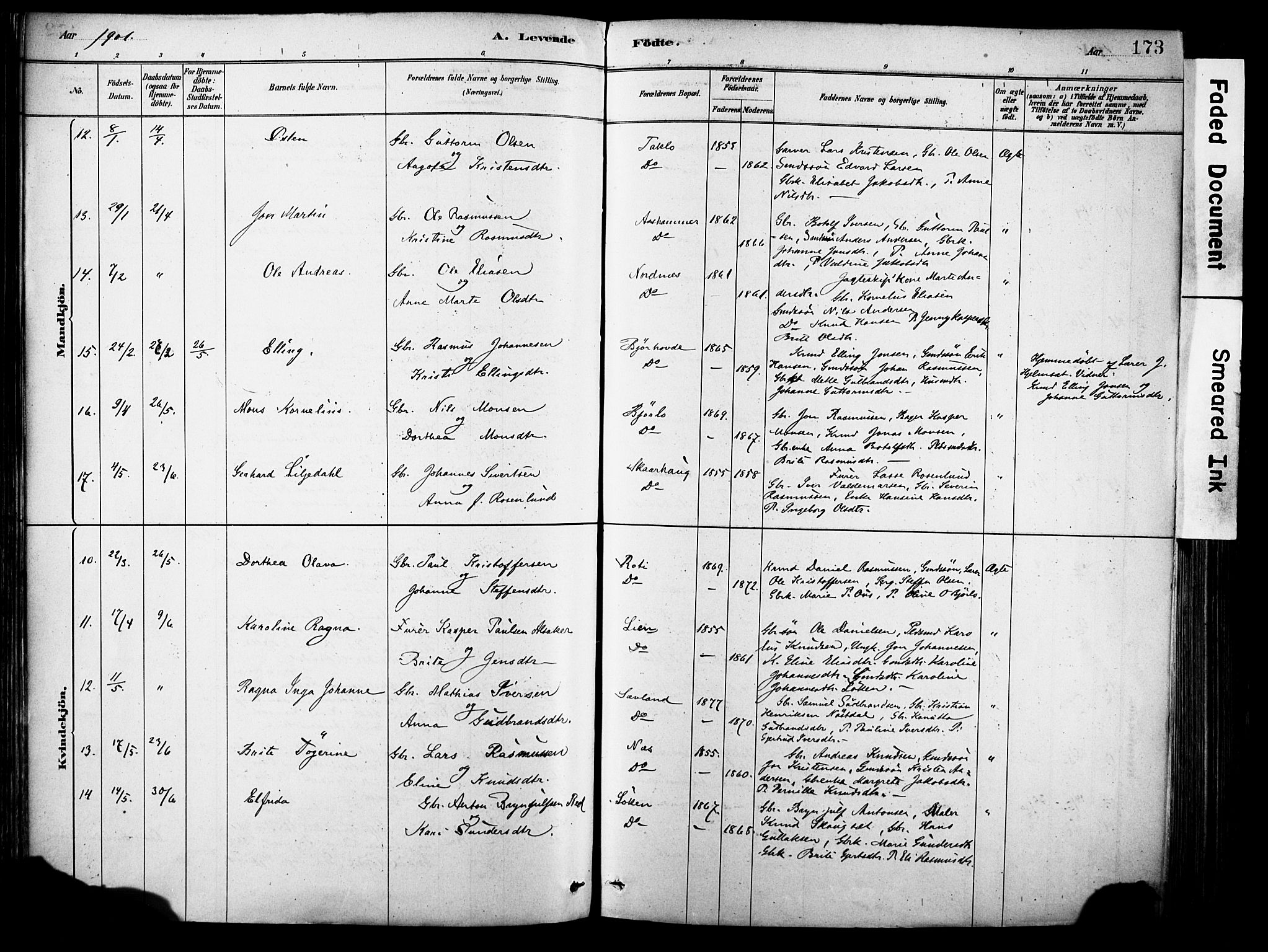 Eid sokneprestembete, AV/SAB-A-82301/H/Haa/Haab/L0001: Parish register (official) no. B 1, 1879-1906, p. 173