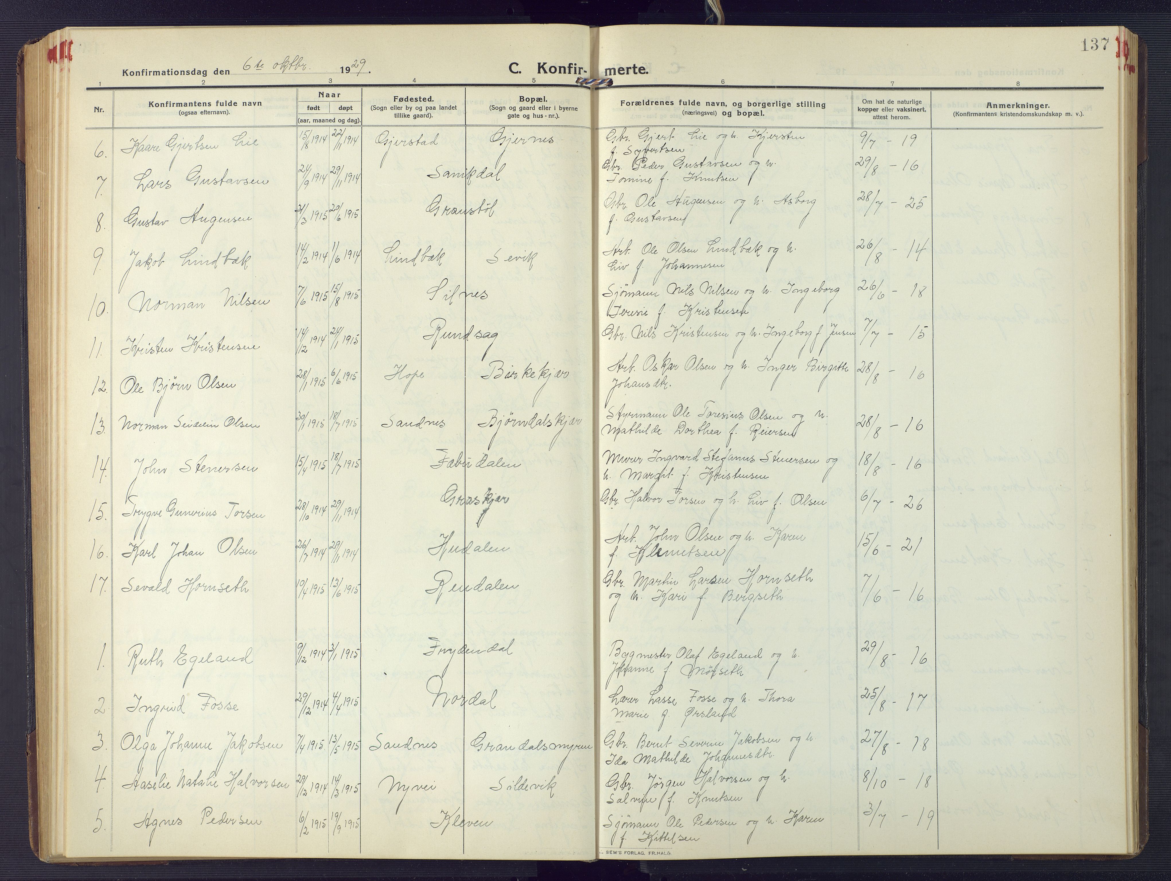 Søndeled sokneprestkontor, SAK/1111-0038/F/Fb/L0006: Parish register (copy) no. B 7, 1912-1947, p. 137