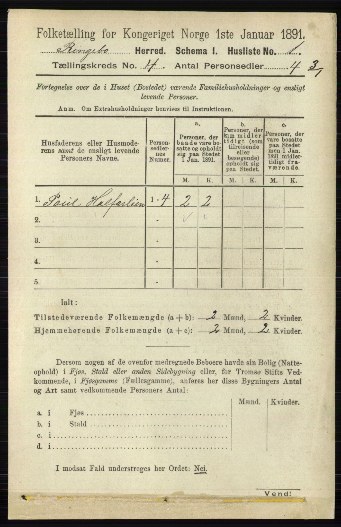 RA, 1891 census for 0520 Ringebu, 1891, p. 1260