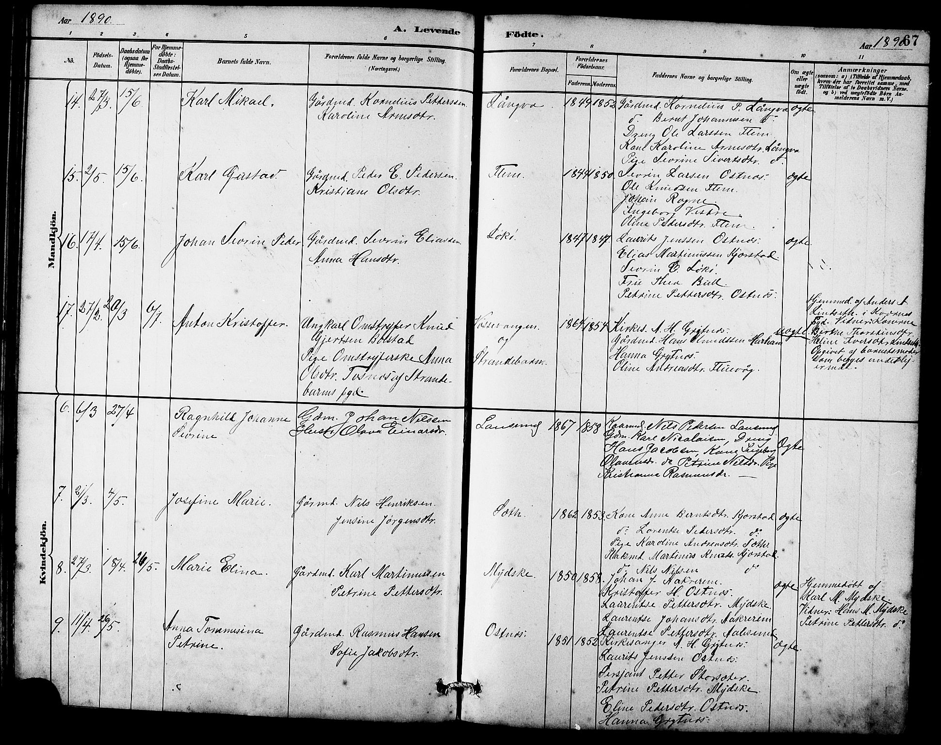 Ministerialprotokoller, klokkerbøker og fødselsregistre - Møre og Romsdal, AV/SAT-A-1454/536/L0510: Parish register (copy) no. 536C05, 1881-1898, p. 67