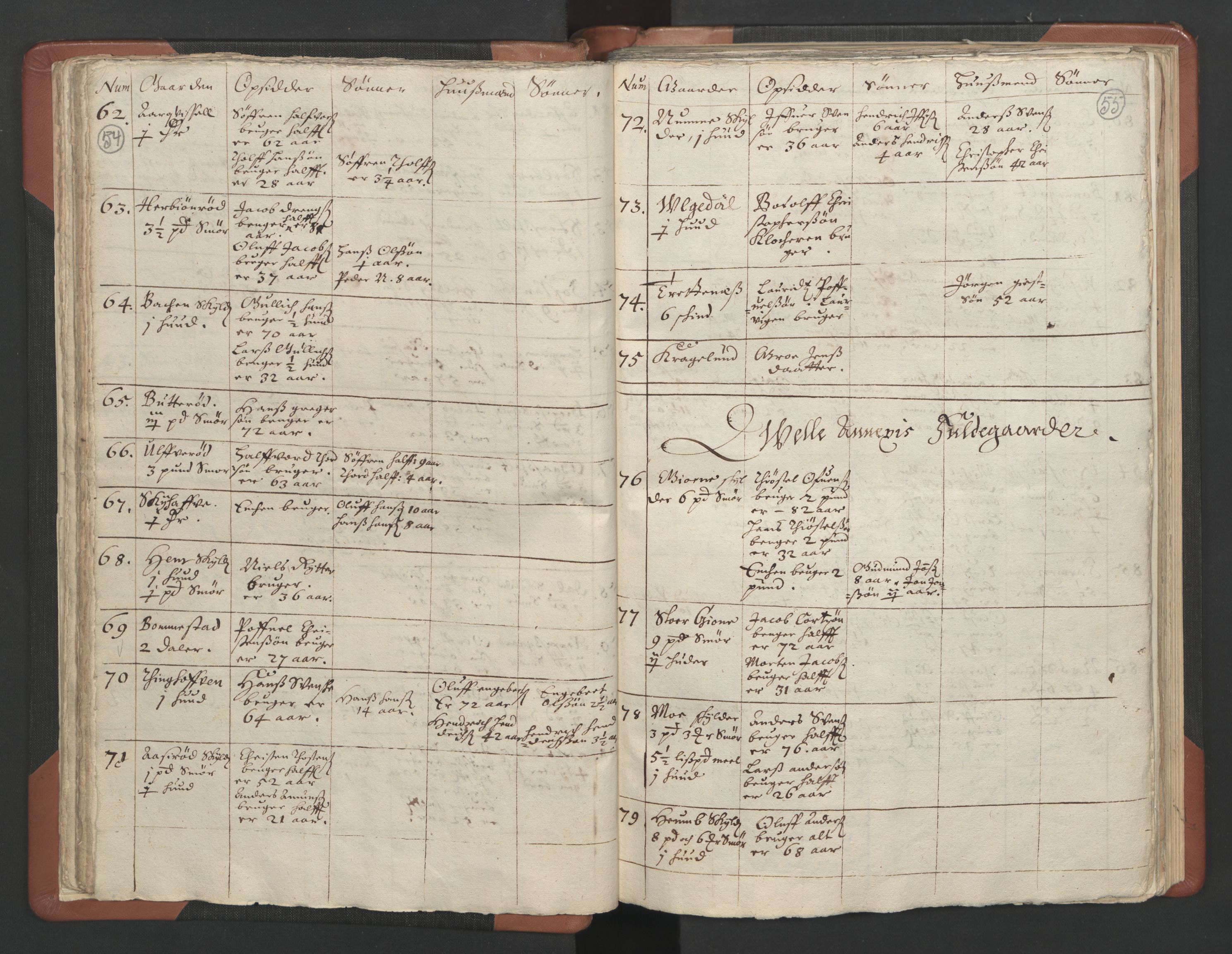 RA, Vicar's Census 1664-1666, no. 11: Brunlanes deanery, 1664-1666, p. 54-55