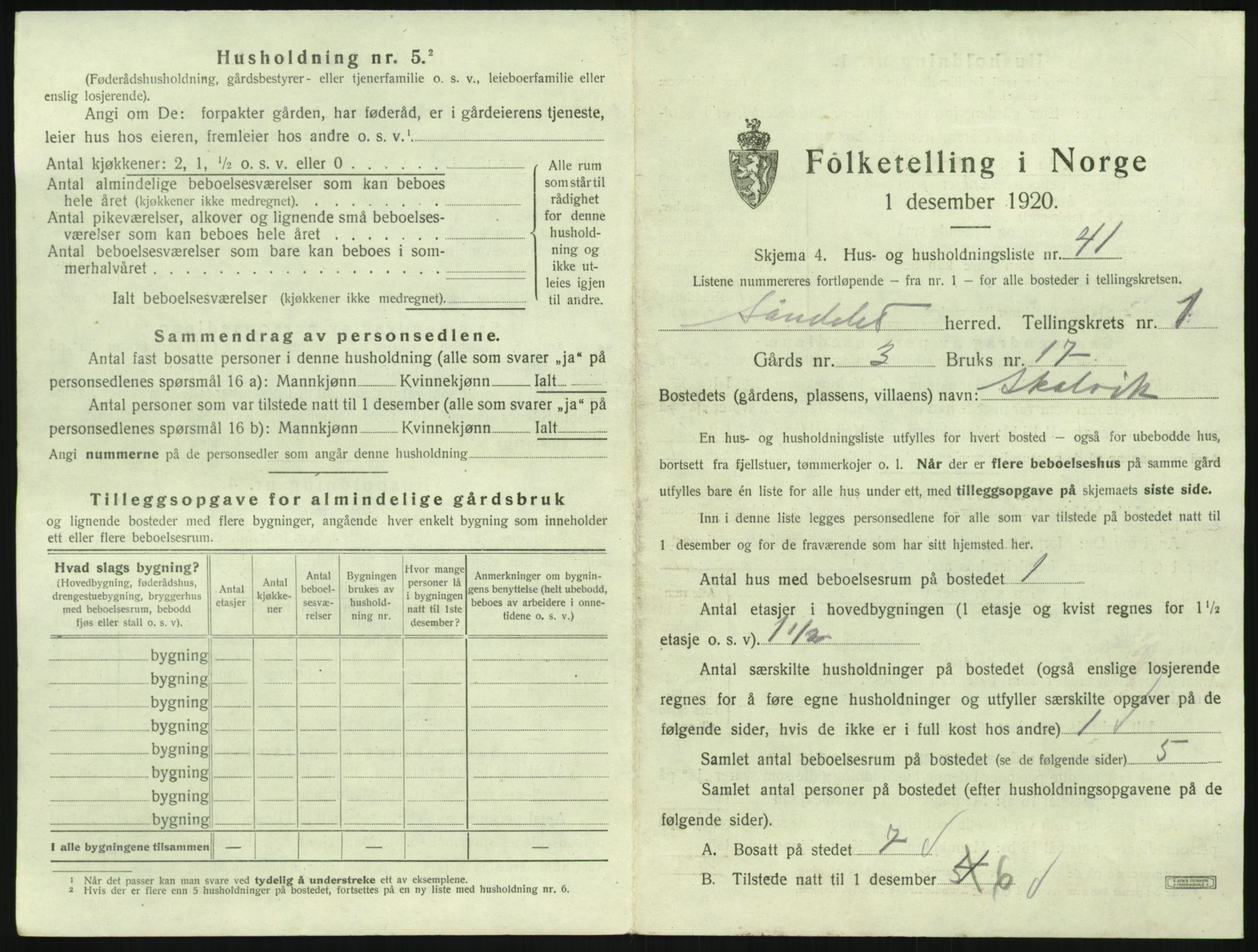 SAK, 1920 census for Søndeled, 1920, p. 141