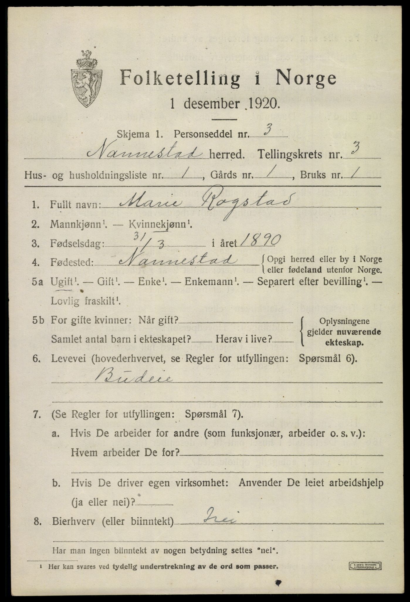 SAO, 1920 census for Nannestad, 1920, p. 3675