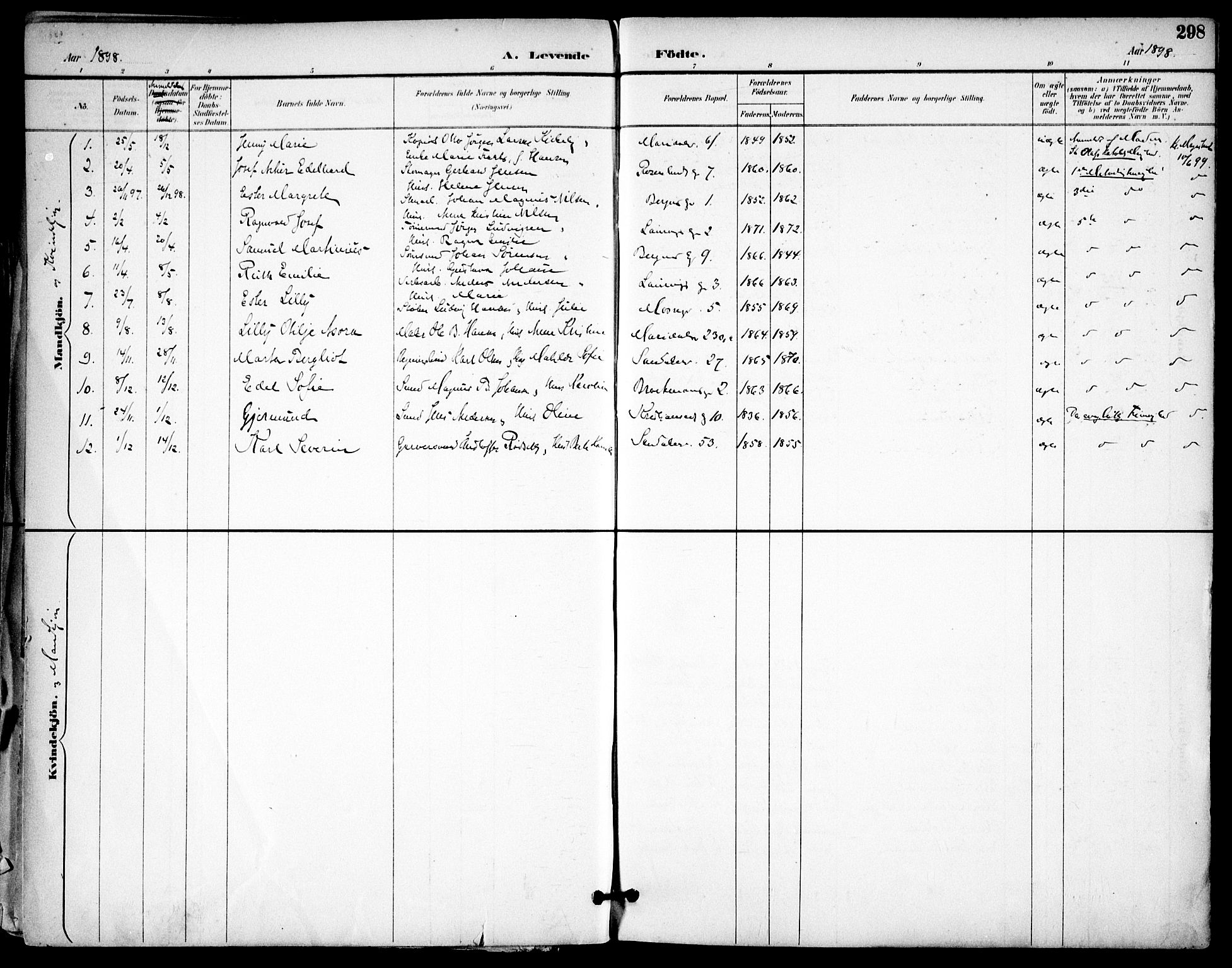 Sagene prestekontor Kirkebøker, SAO/A-10796/F/L0004: Parish register (official) no. 4, 1894-1904, p. 298