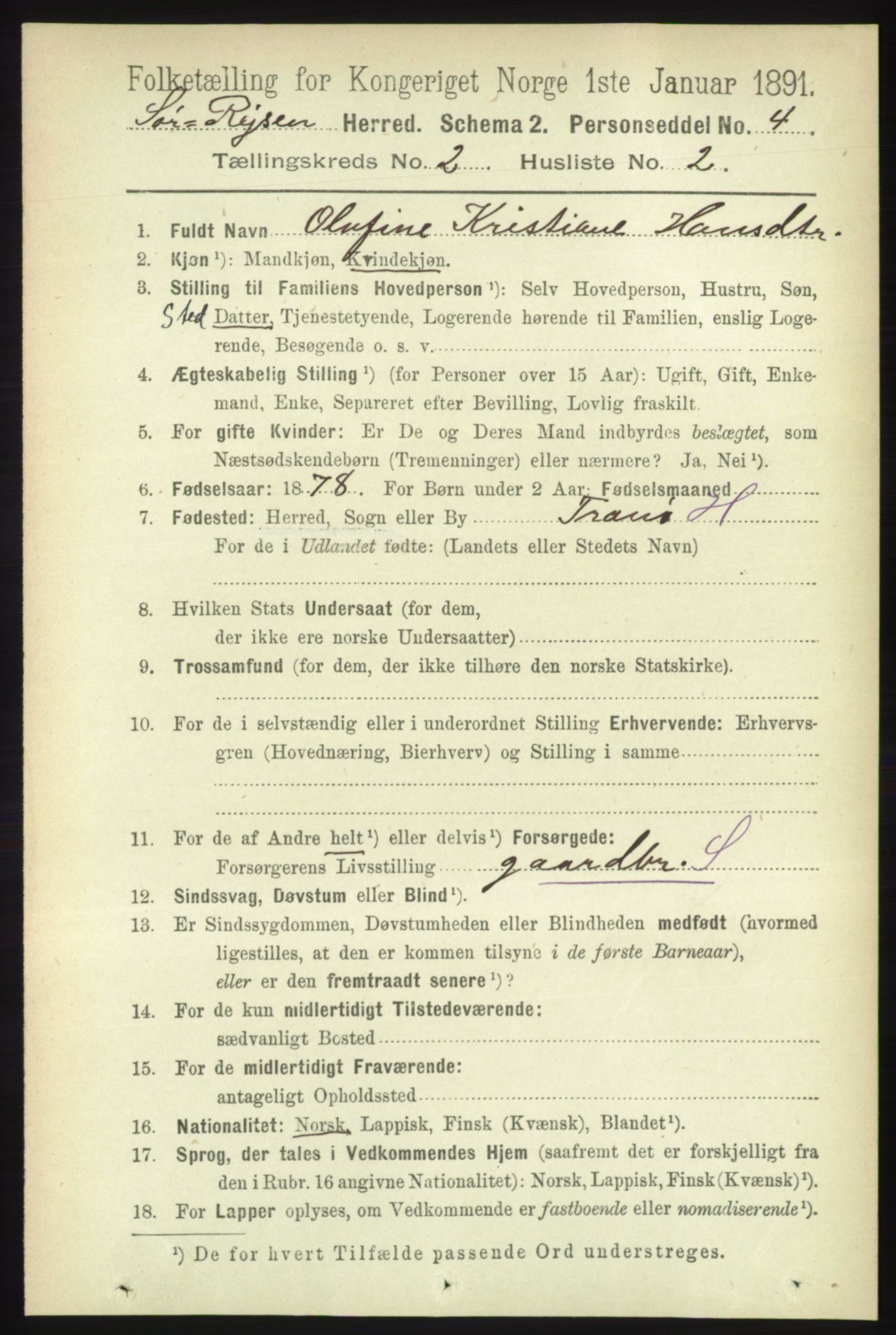 RA, 1891 census for 1925 Sørreisa, 1891, p. 390