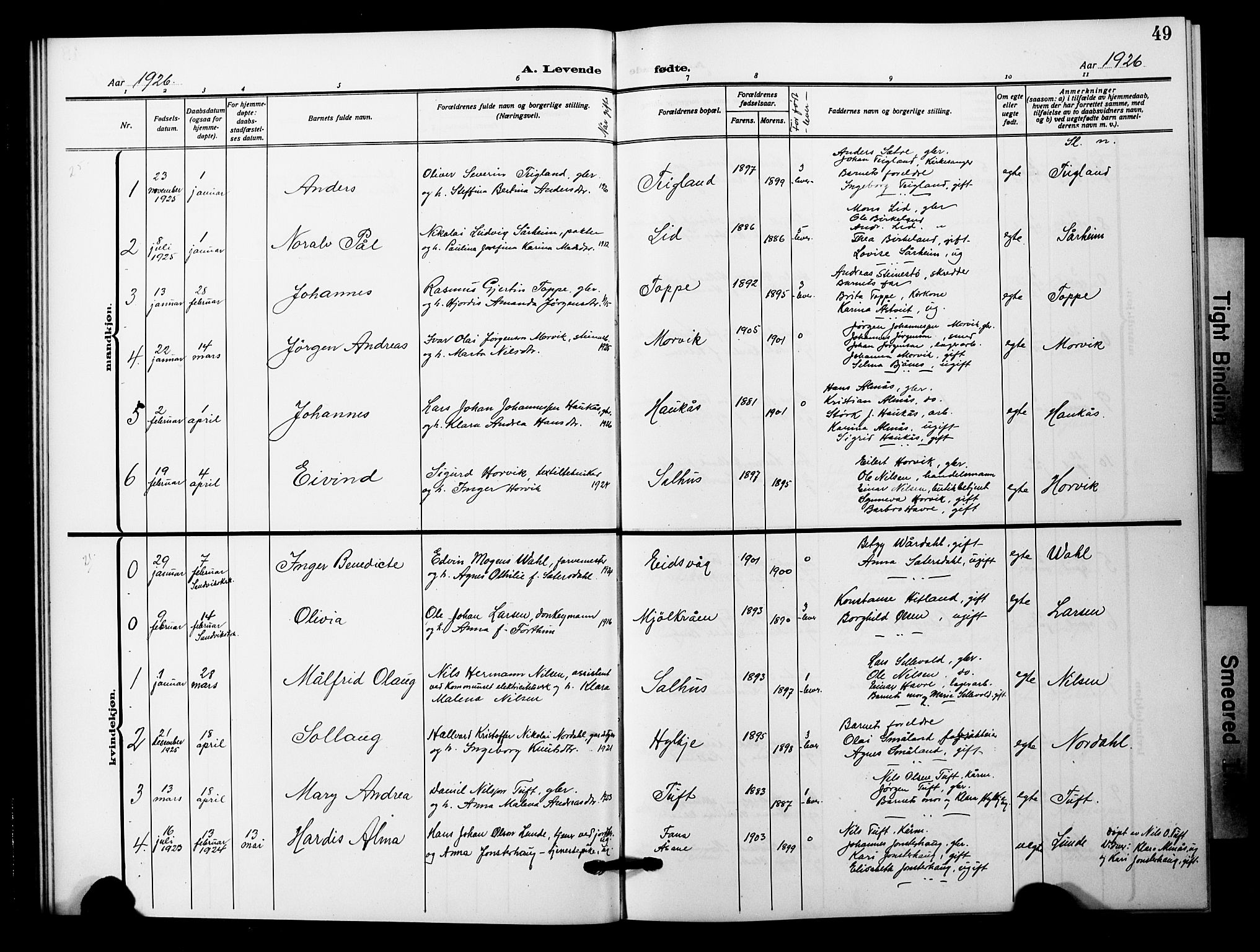 Åsane sokneprestembete, SAB/A-79401/H/Hab: Parish register (copy) no. A 4, 1915-1927, p. 49