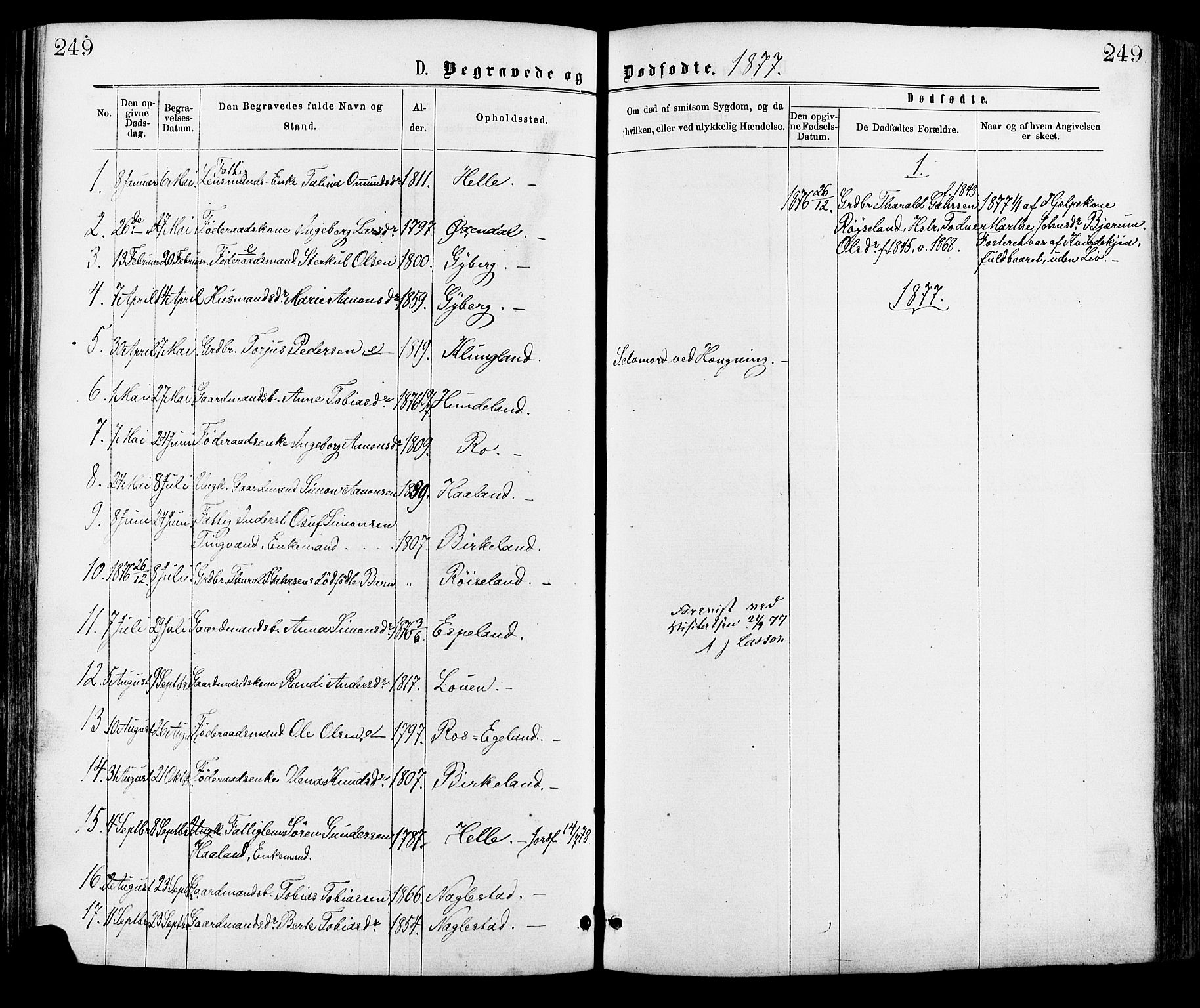 Hægebostad sokneprestkontor, AV/SAK-1111-0024/F/Fa/Faa/L0005: Parish register (official) no. A 5, 1864-1886, p. 249