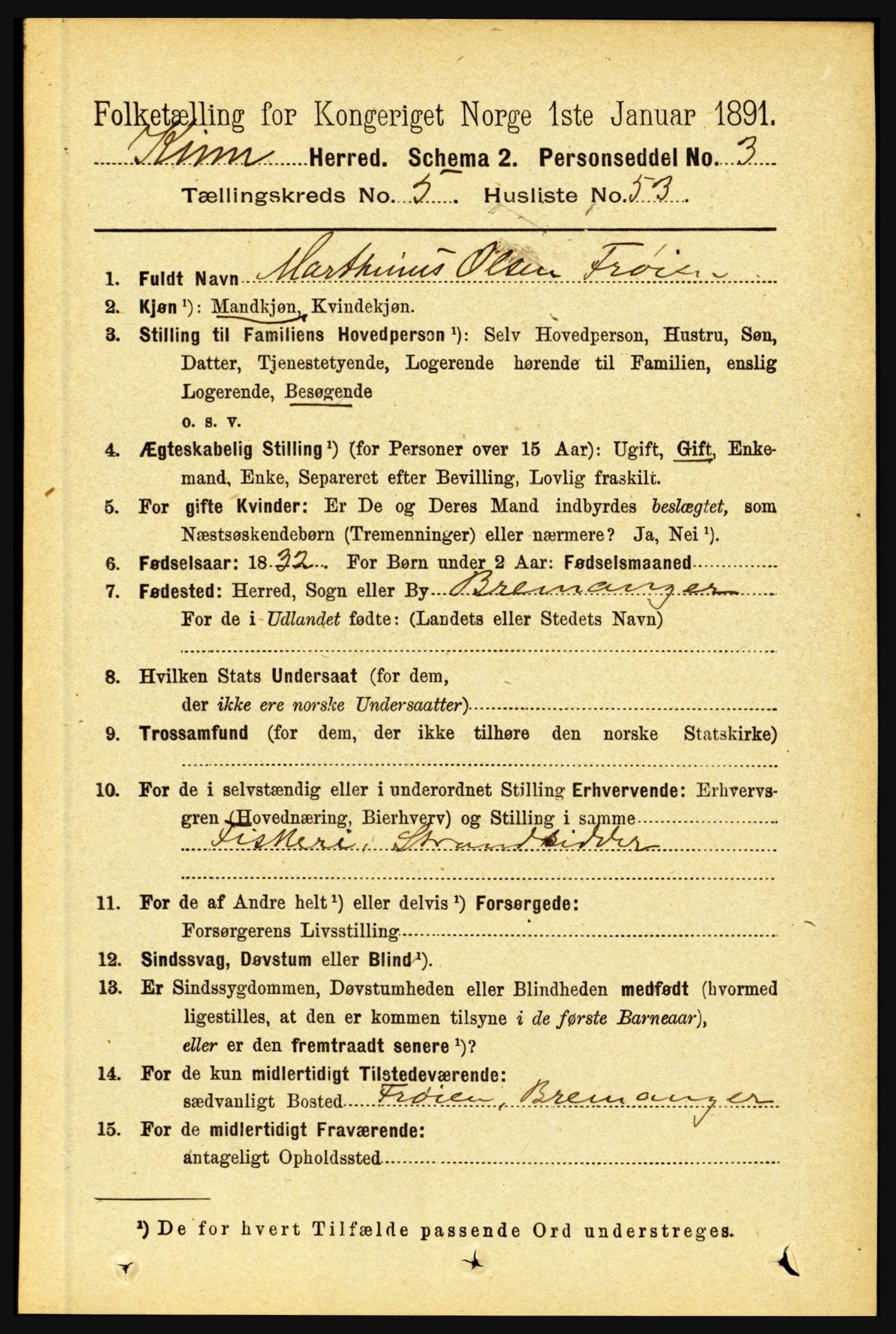 RA, 1891 census for 1437 Kinn, 1891, p. 2110