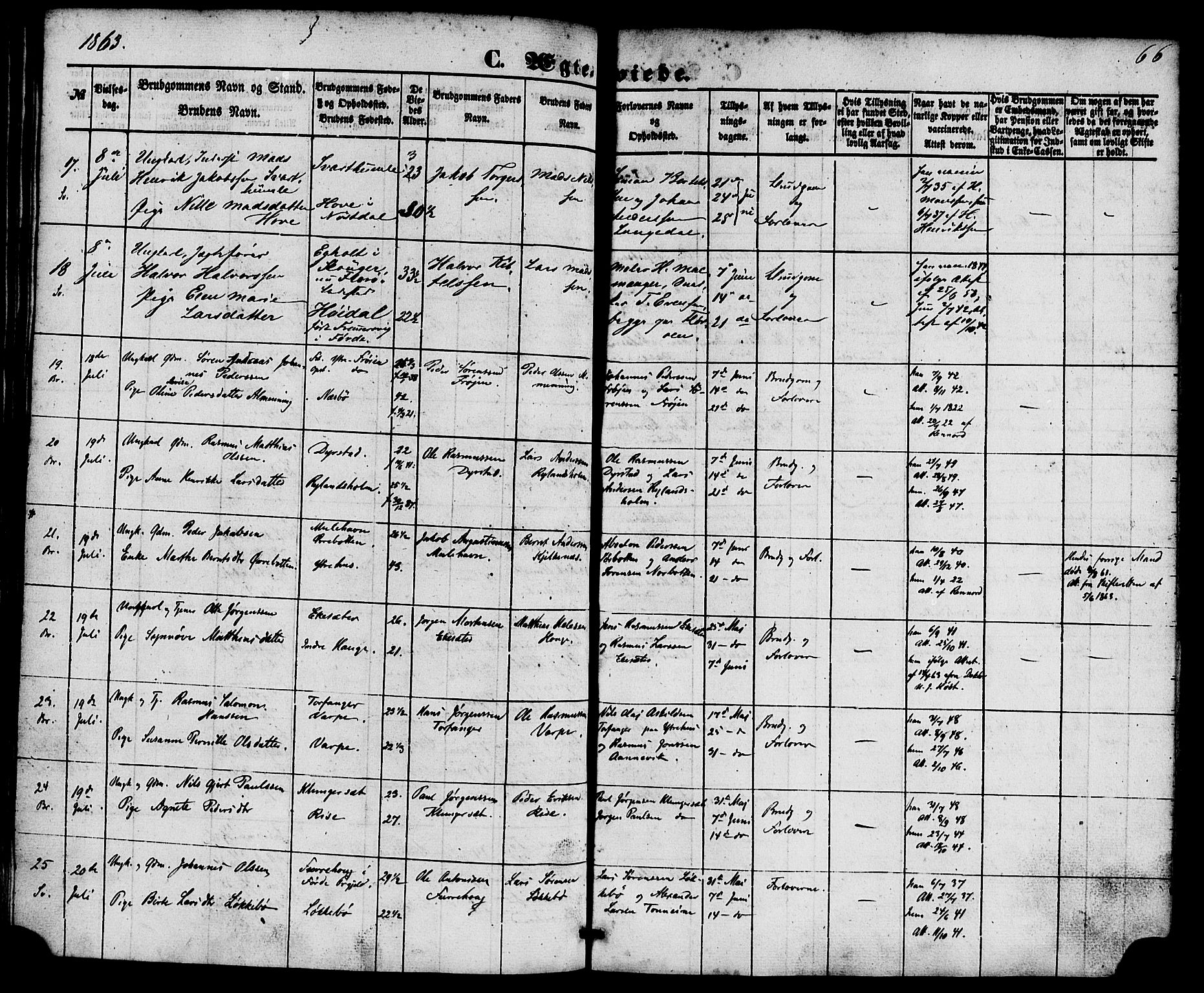 Kinn sokneprestembete, SAB/A-80801/H/Haa/Haaa/L0010: Parish register (official) no. A 10, 1852-1869, p. 66