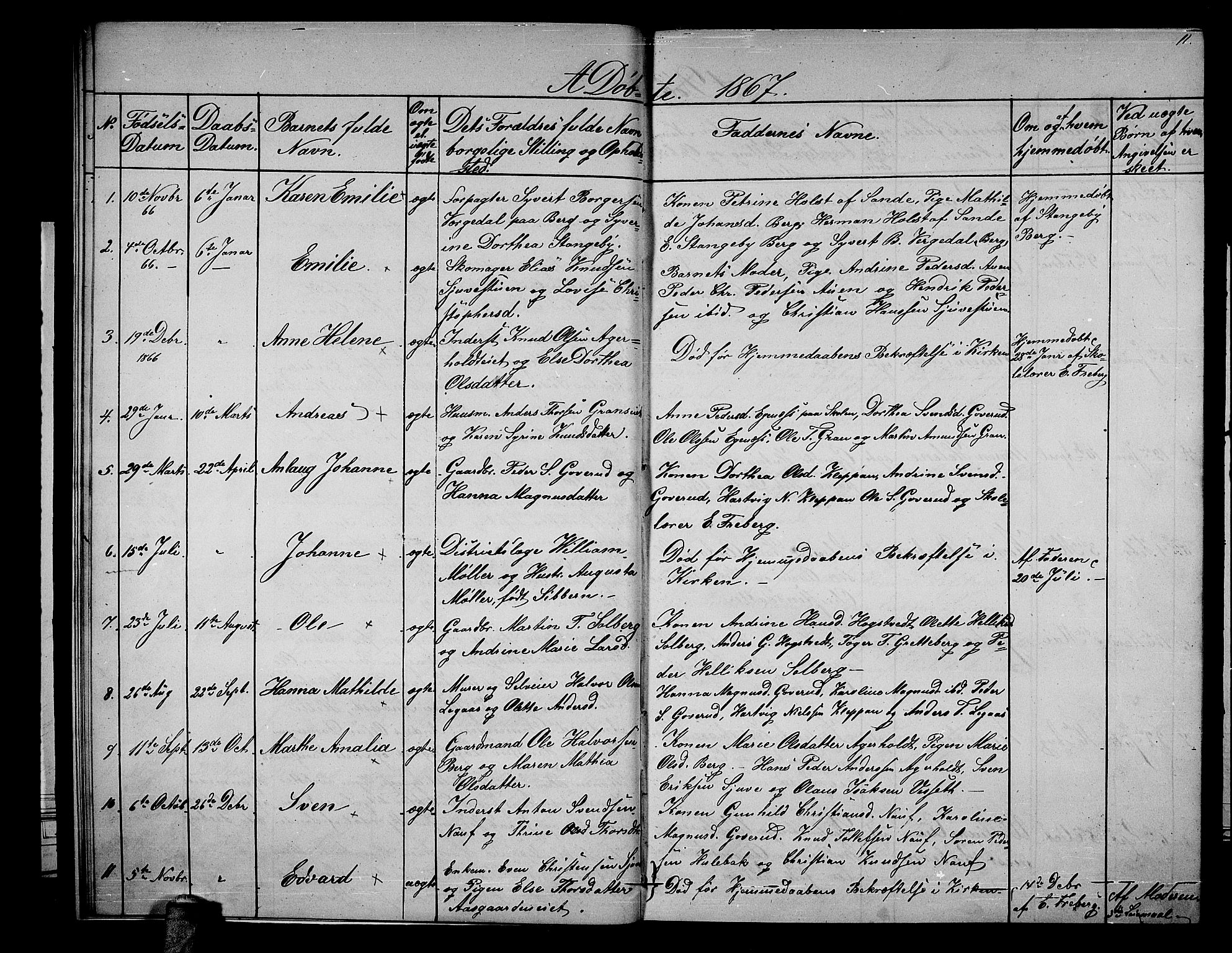 Hof kirkebøker, AV/SAKO-A-64/G/Gb/L0001: Parish register (copy) no. II 1, 1860-1877, p. 11