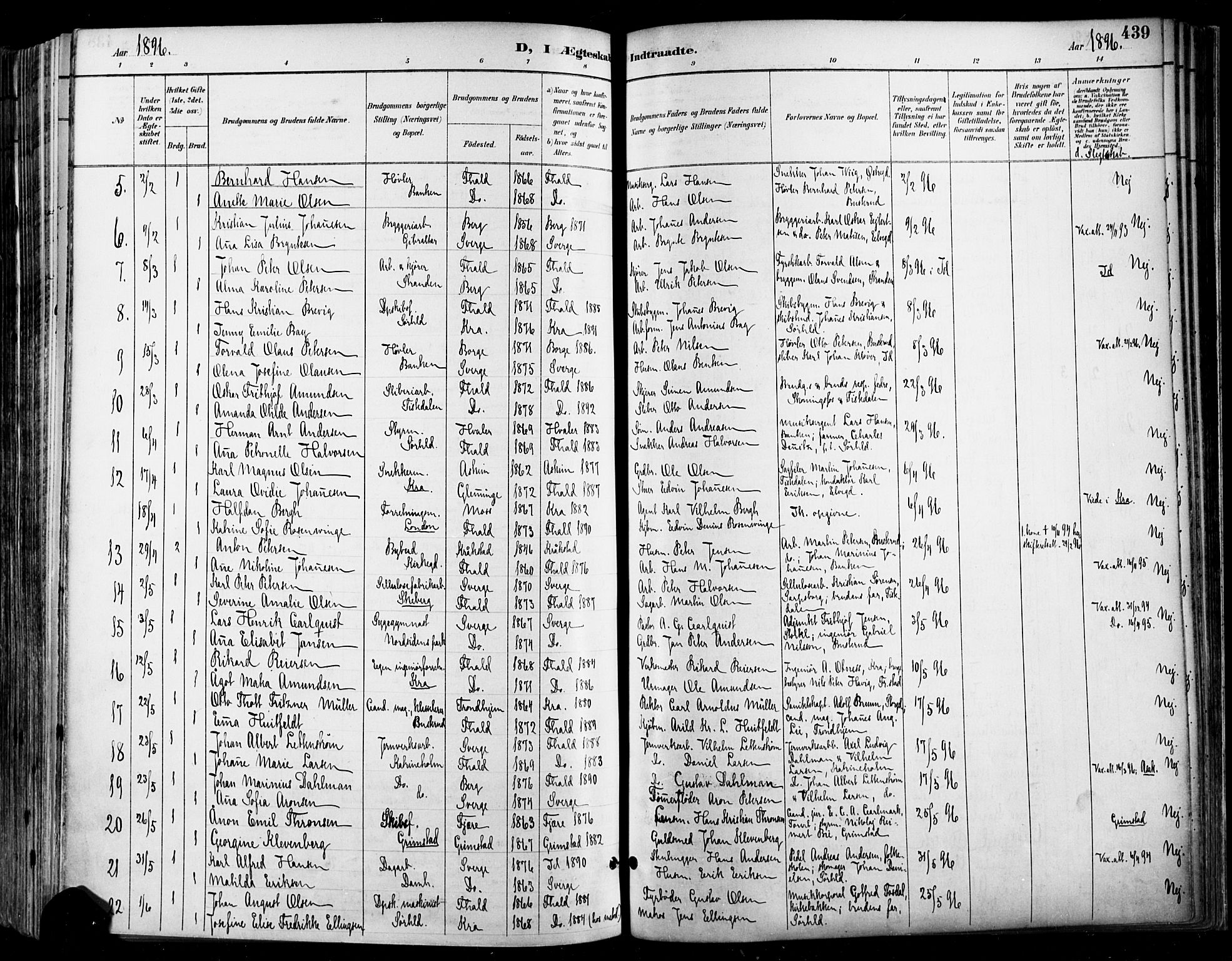 Halden prestekontor Kirkebøker, AV/SAO-A-10909/F/Fa/L0013: Parish register (official) no. I 13, 1890-1906, p. 439