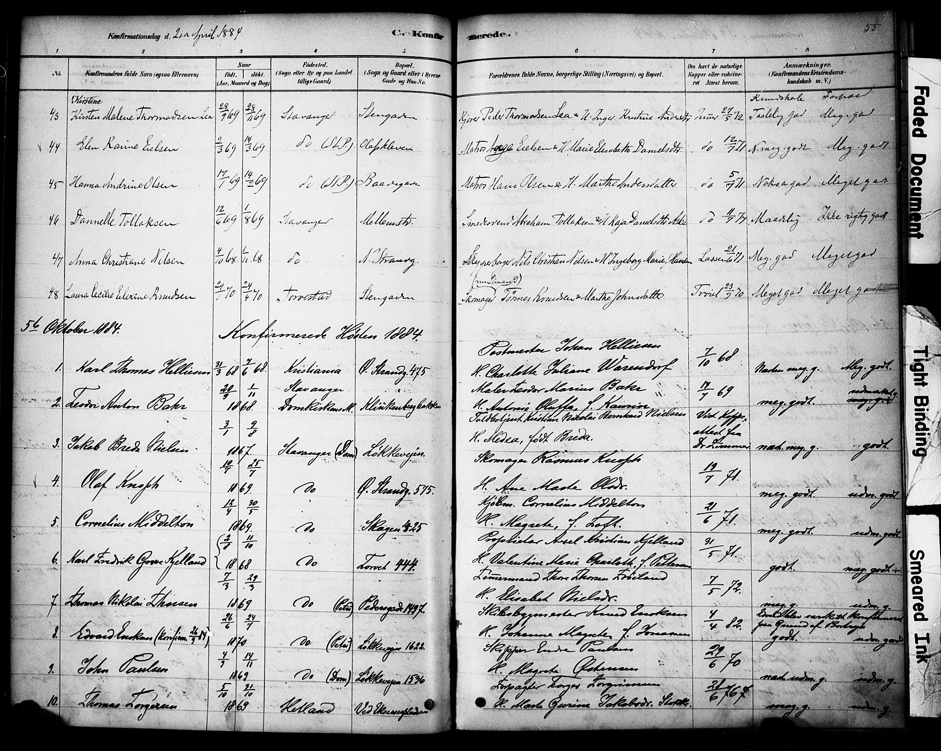 Domkirken sokneprestkontor, SAST/A-101812/001/30/30BA/L0028: Parish register (official) no. A 27, 1878-1896, p. 55