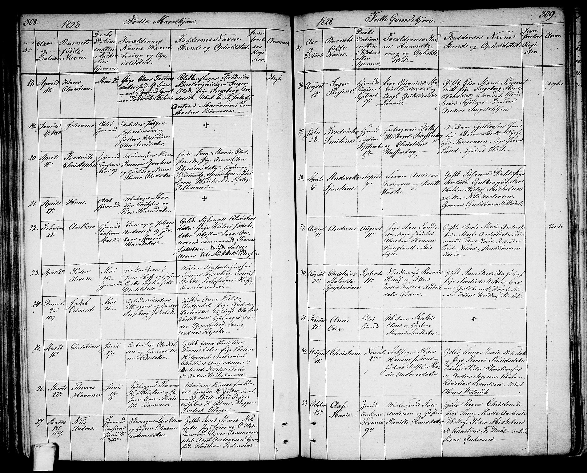 Larvik kirkebøker, SAKO/A-352/G/Ga/L0002: Parish register (copy) no. I 2, 1807-1830, p. 308-309