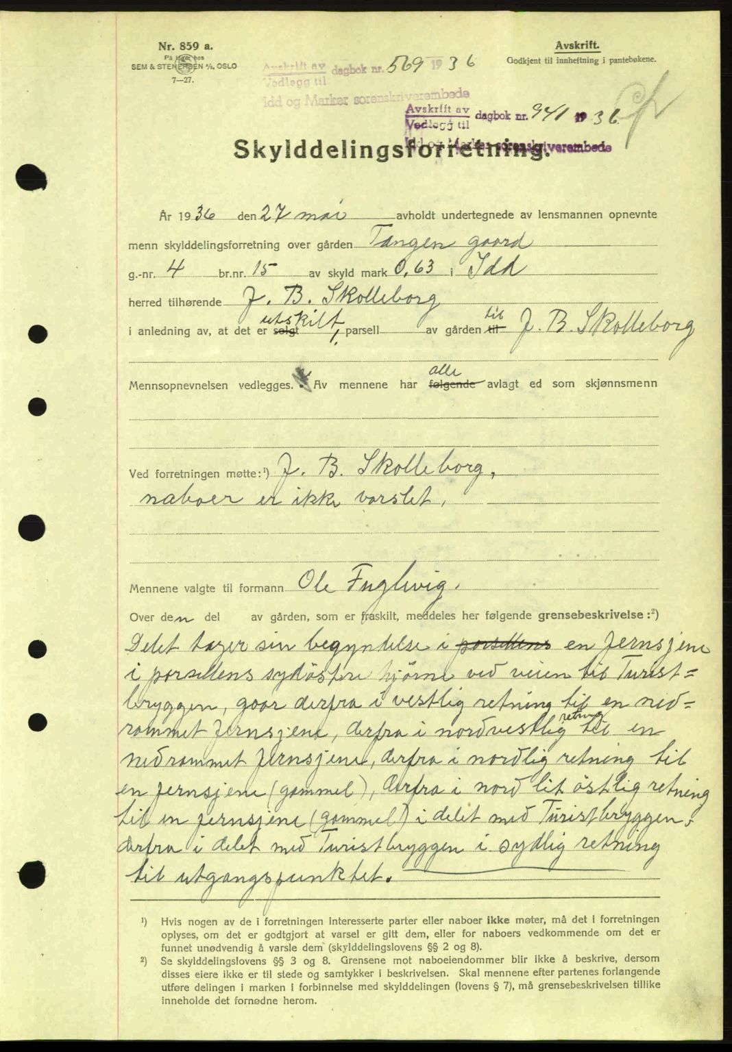 Idd og Marker sorenskriveri, AV/SAO-A-10283/G/Gb/Gbb/L0001: Mortgage book no. A1, 1936-1937, Diary no: : 569/1936