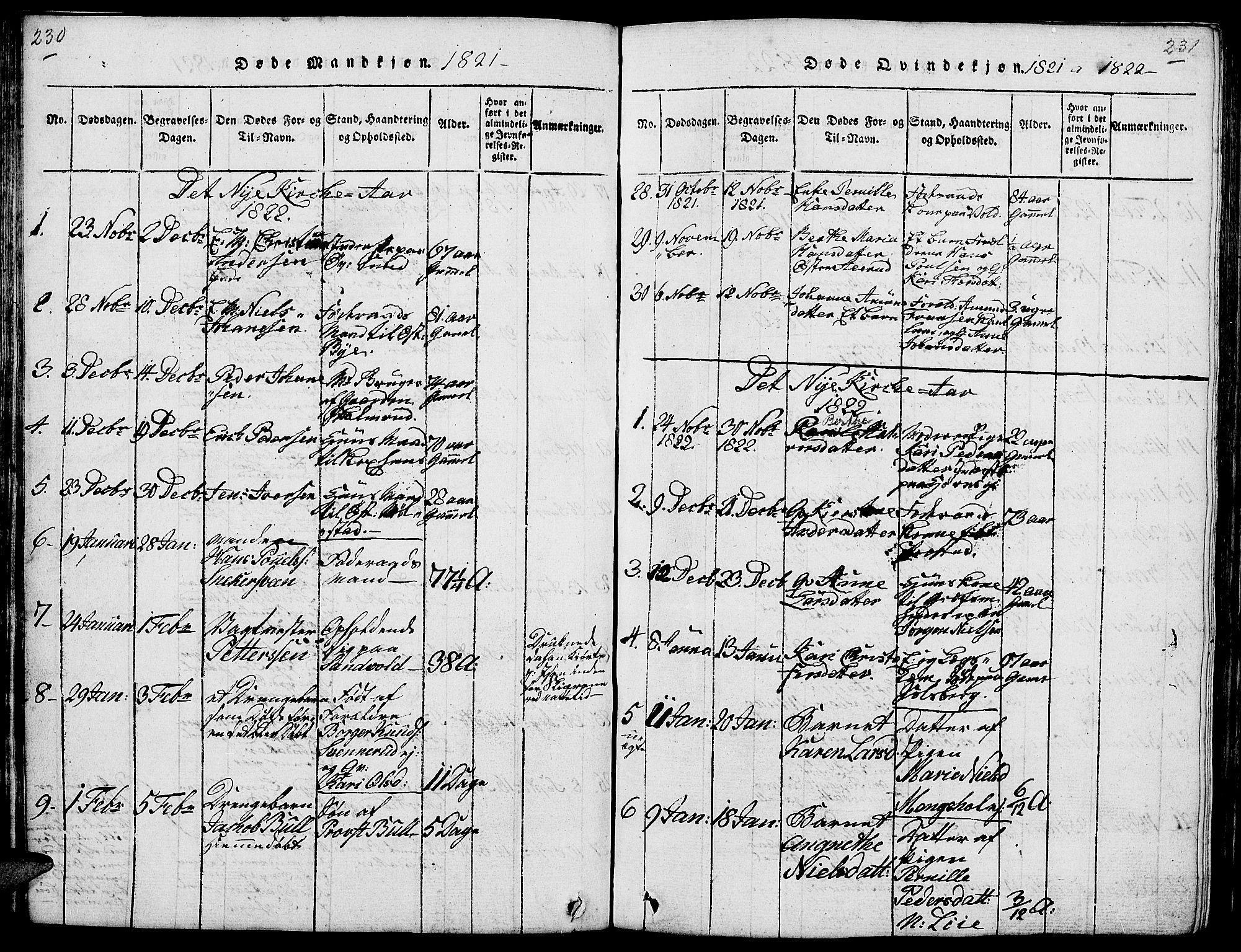 Nes prestekontor, Hedmark, AV/SAH-PREST-020/L/La/L0003: Parish register (copy) no. 3, 1814-1831, p. 230-231