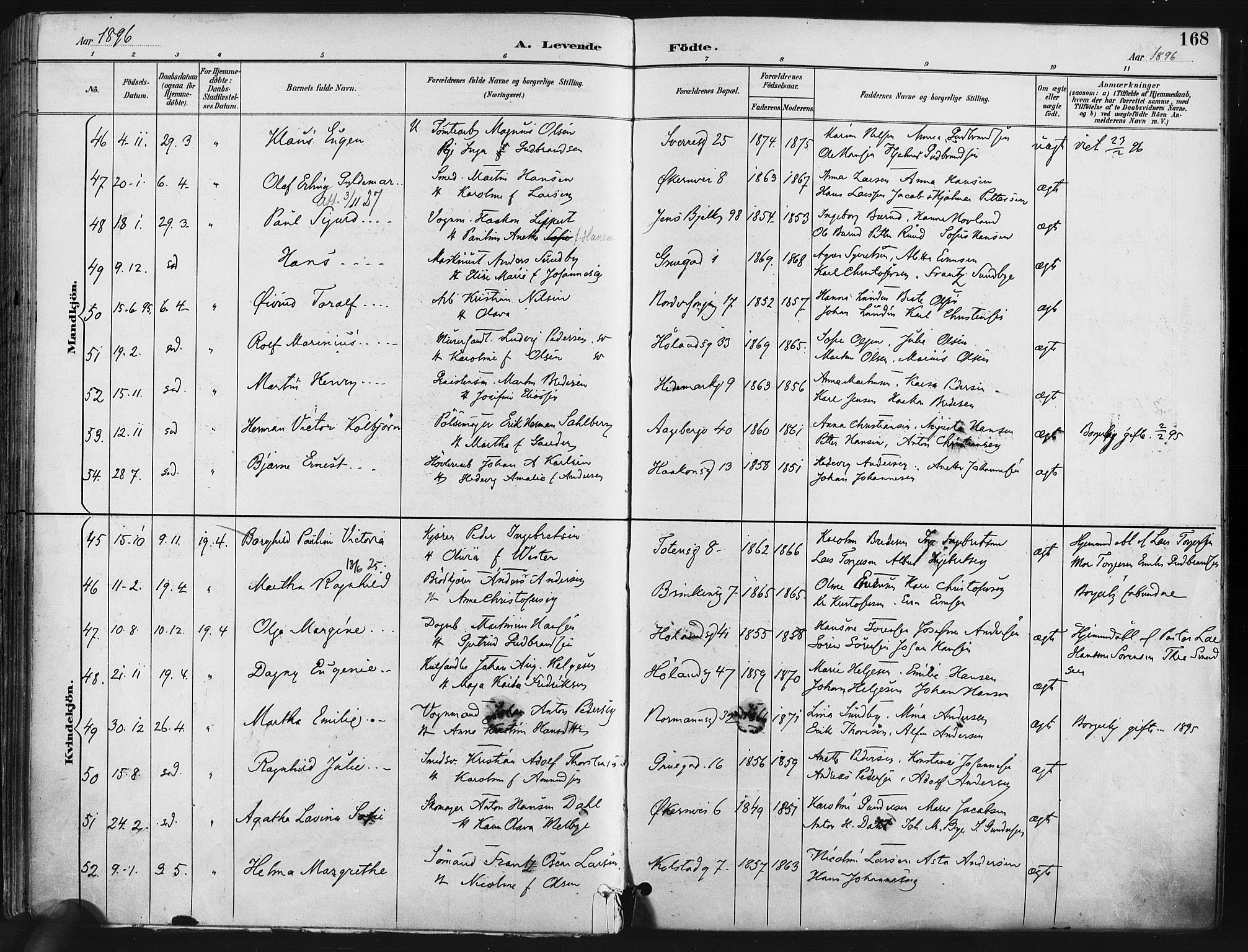 Kampen prestekontor Kirkebøker, SAO/A-10853/F/Fa/L0005: Parish register (official) no. I 5, 1890-1902, p. 168