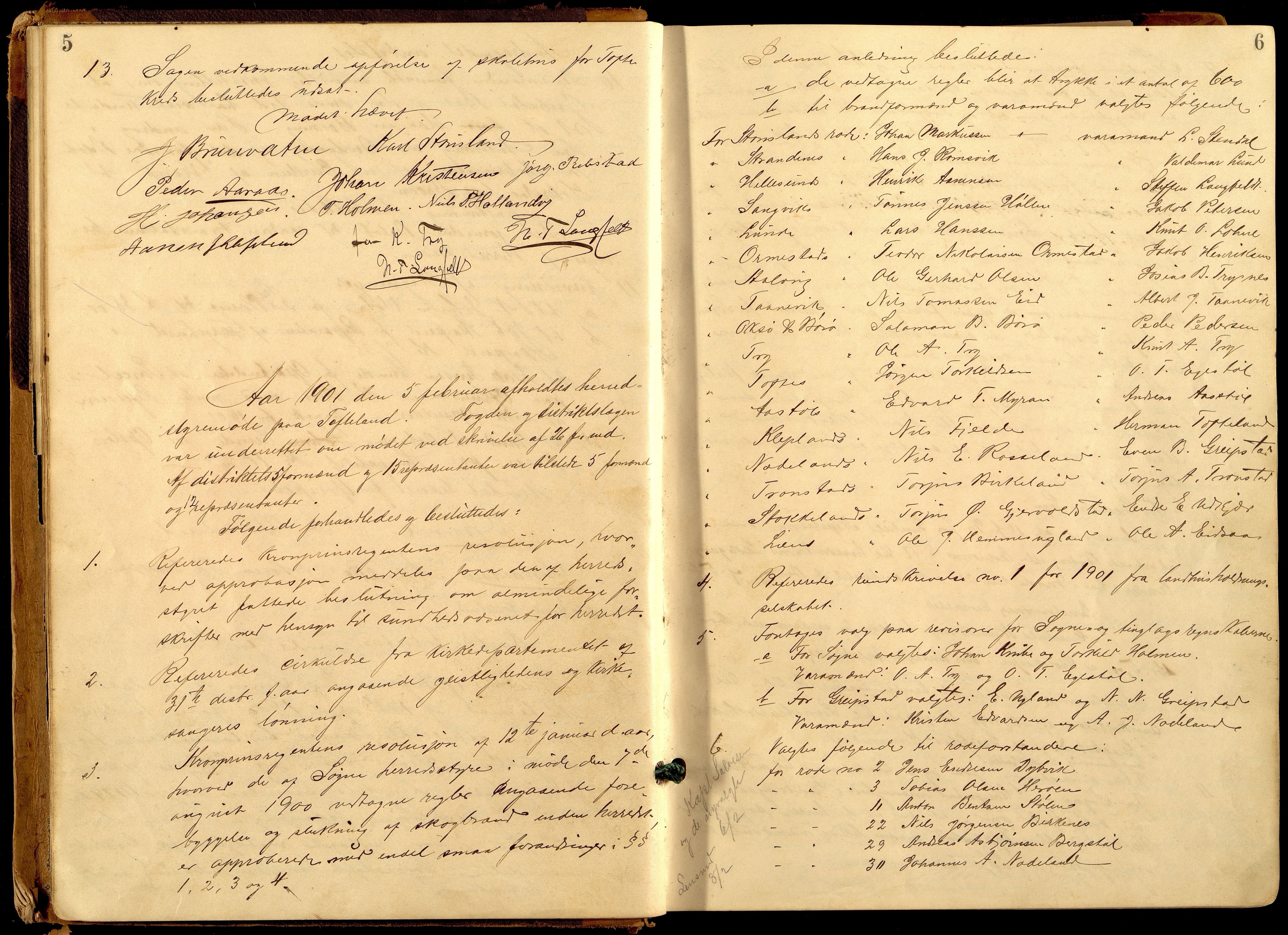 Søgne og Greipstad kommune - Formannskapet, ARKSOR/1018SG120/A/L0006: Møtebok (d), 1901-1909, p. 5-6