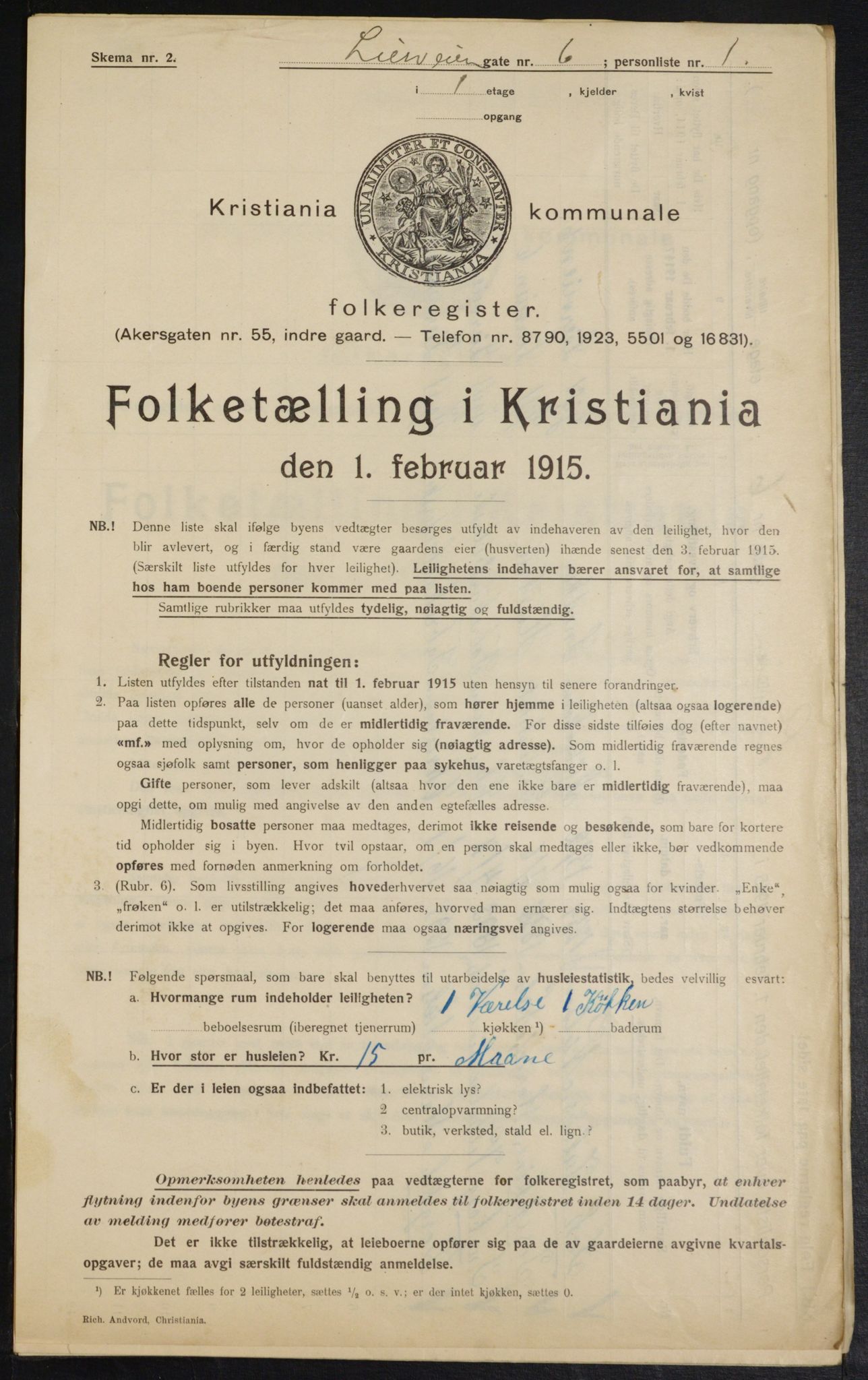 OBA, Municipal Census 1915 for Kristiania, 1915, p. 57000