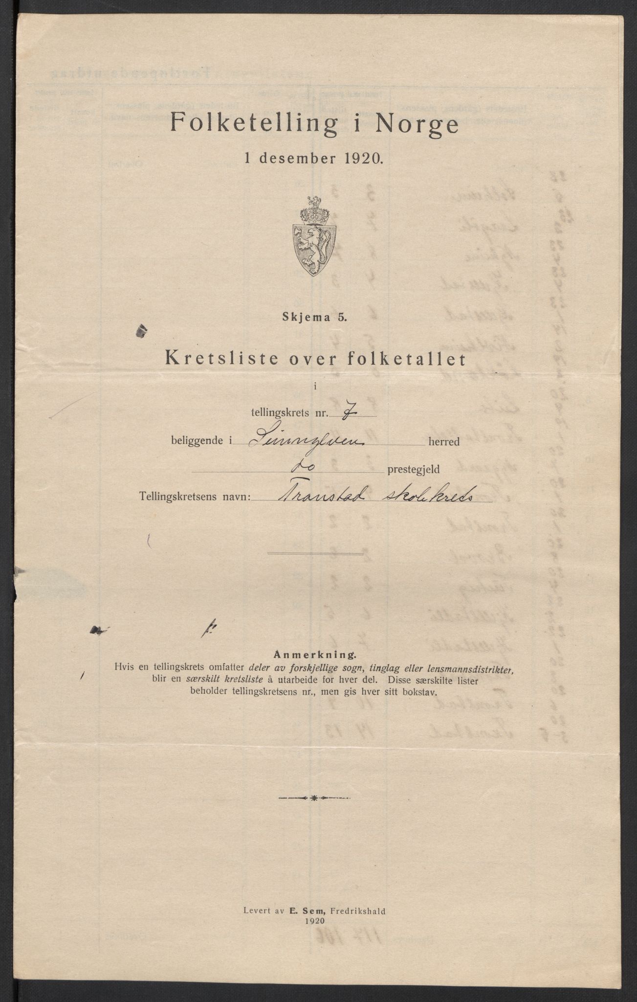 SAT, 1920 census for Sunnylven, 1920, p. 35