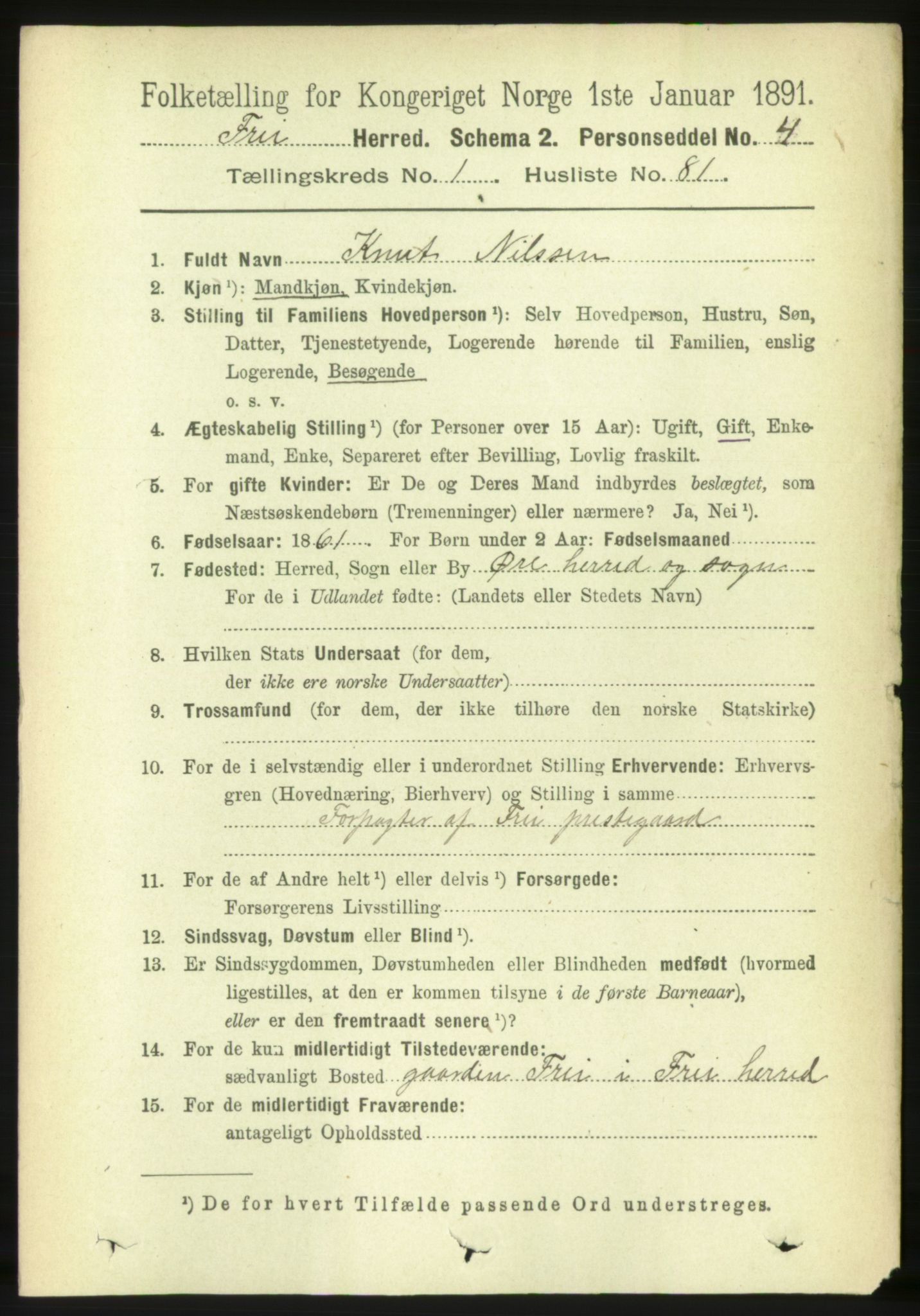 RA, 1891 census for 1556 Frei, 1891, p. 664