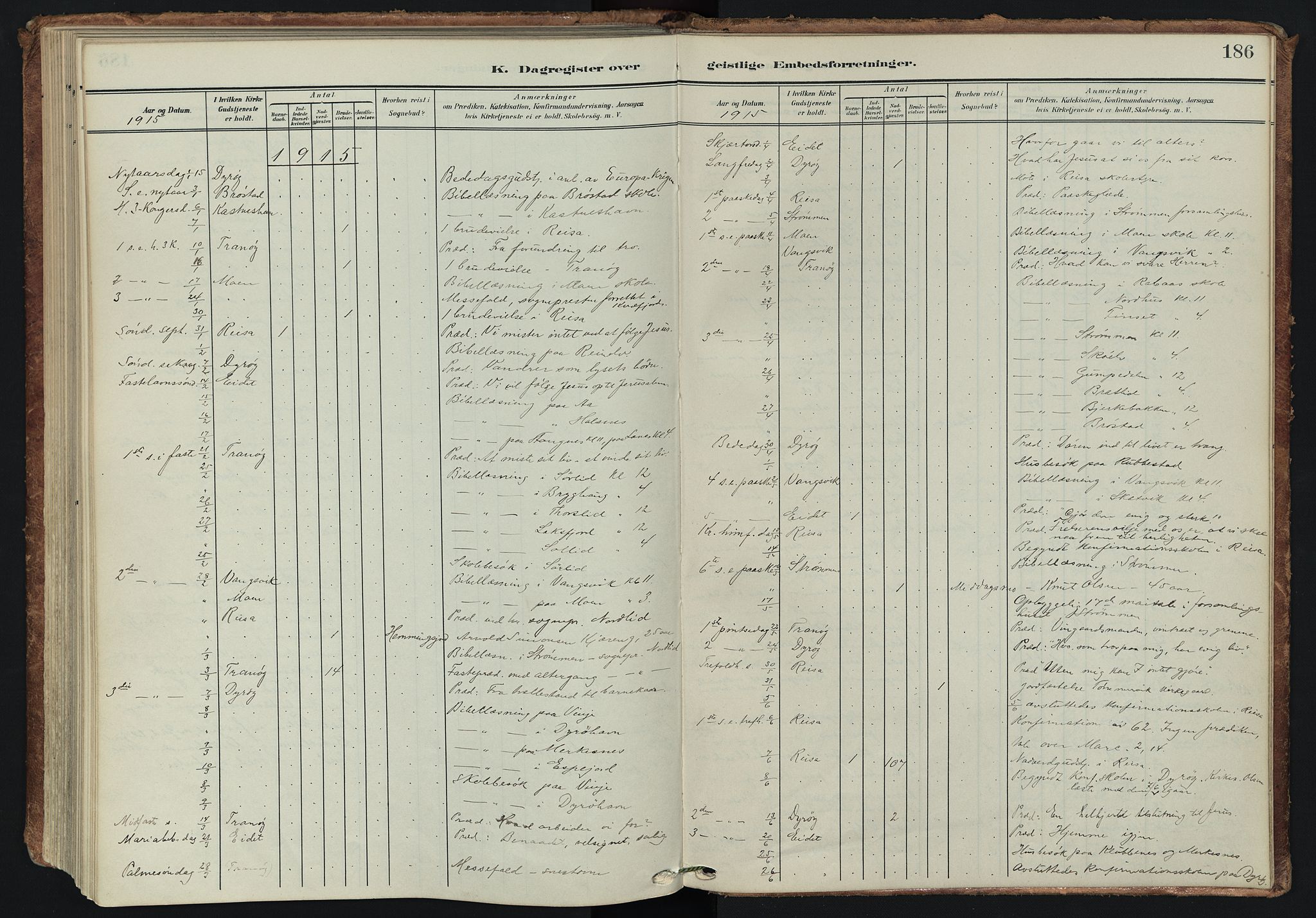 Tranøy sokneprestkontor, SATØ/S-1313/I/Ia/Iaa/L0014kirke: Parish register (official) no. 14, 1905-1919, p. 186