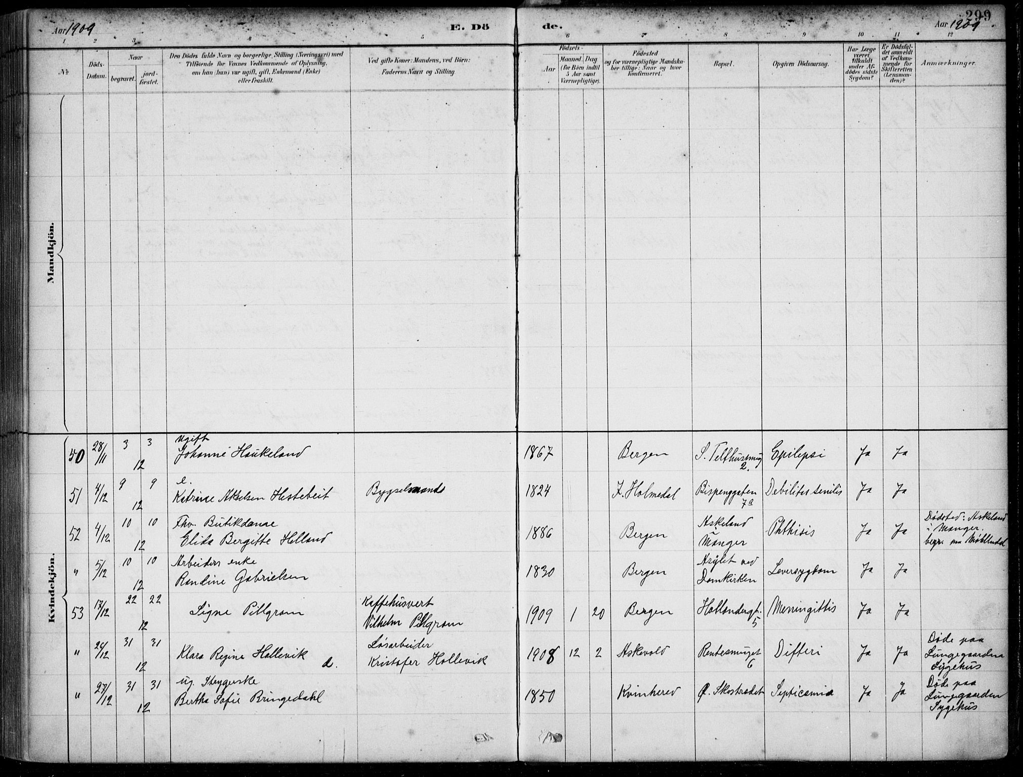 Korskirken sokneprestembete, AV/SAB-A-76101/H/Hab: Parish register (copy) no. E 4, 1884-1910, p. 299