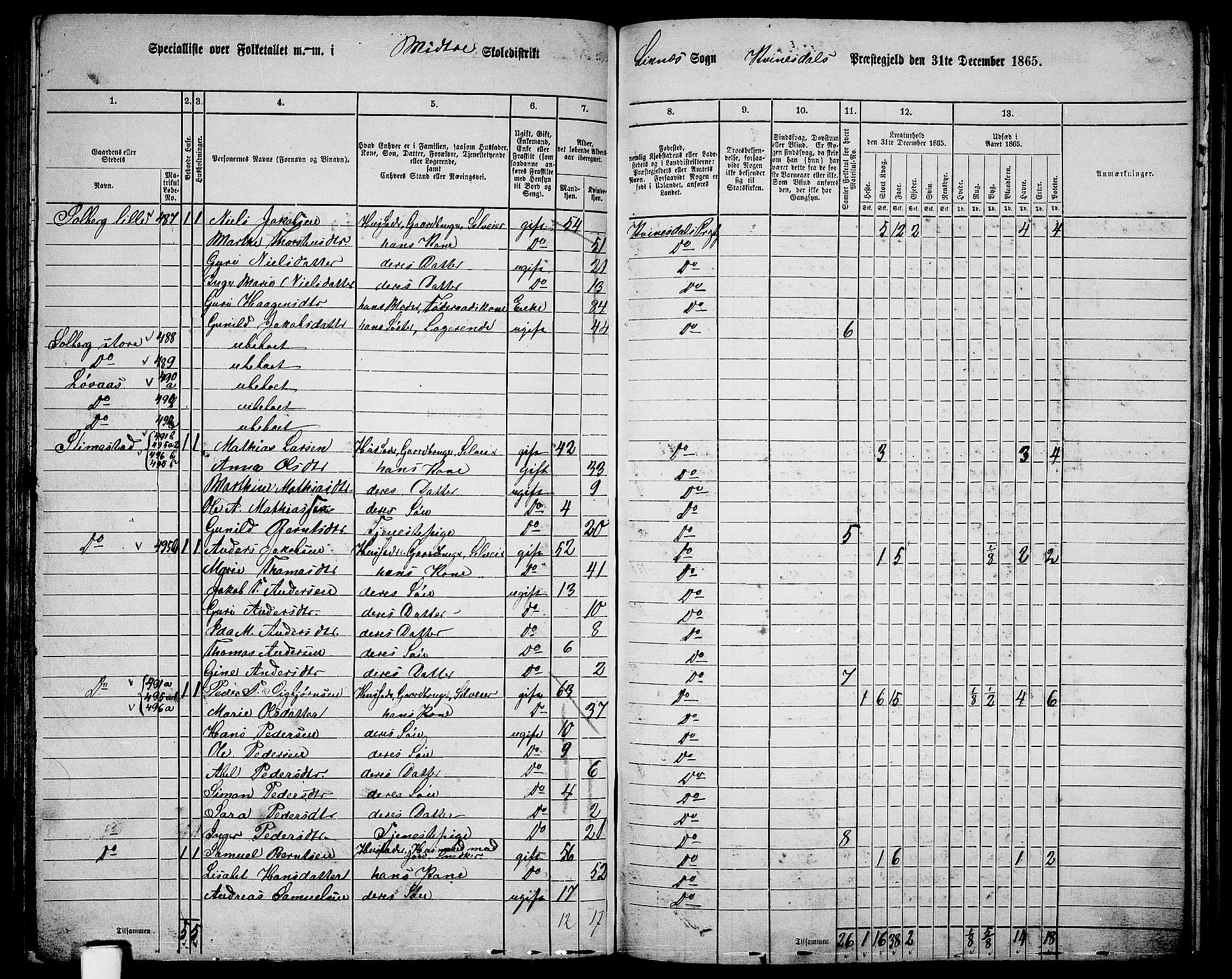 RA, 1865 census for Kvinesdal, 1865, p. 129