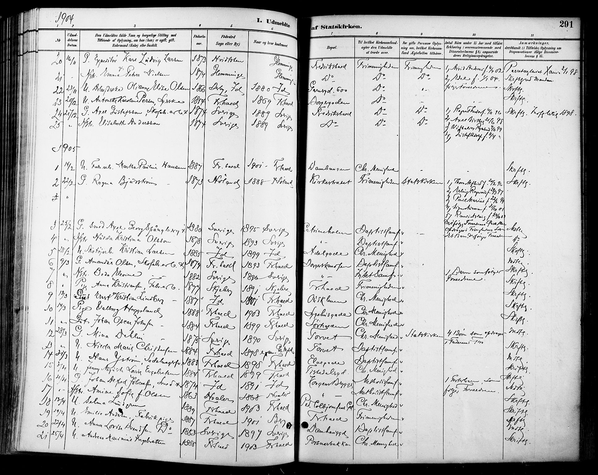 Halden prestekontor Kirkebøker, SAO/A-10909/F/Fa/L0014: Parish register (official) no. I 14, 1890-1906, p. 291