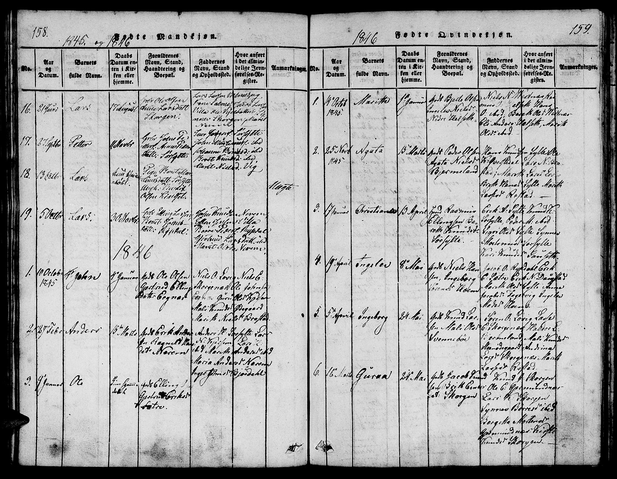 Ministerialprotokoller, klokkerbøker og fødselsregistre - Møre og Romsdal, AV/SAT-A-1454/541/L0544: Parish register (official) no. 541A01, 1818-1847, p. 158-159