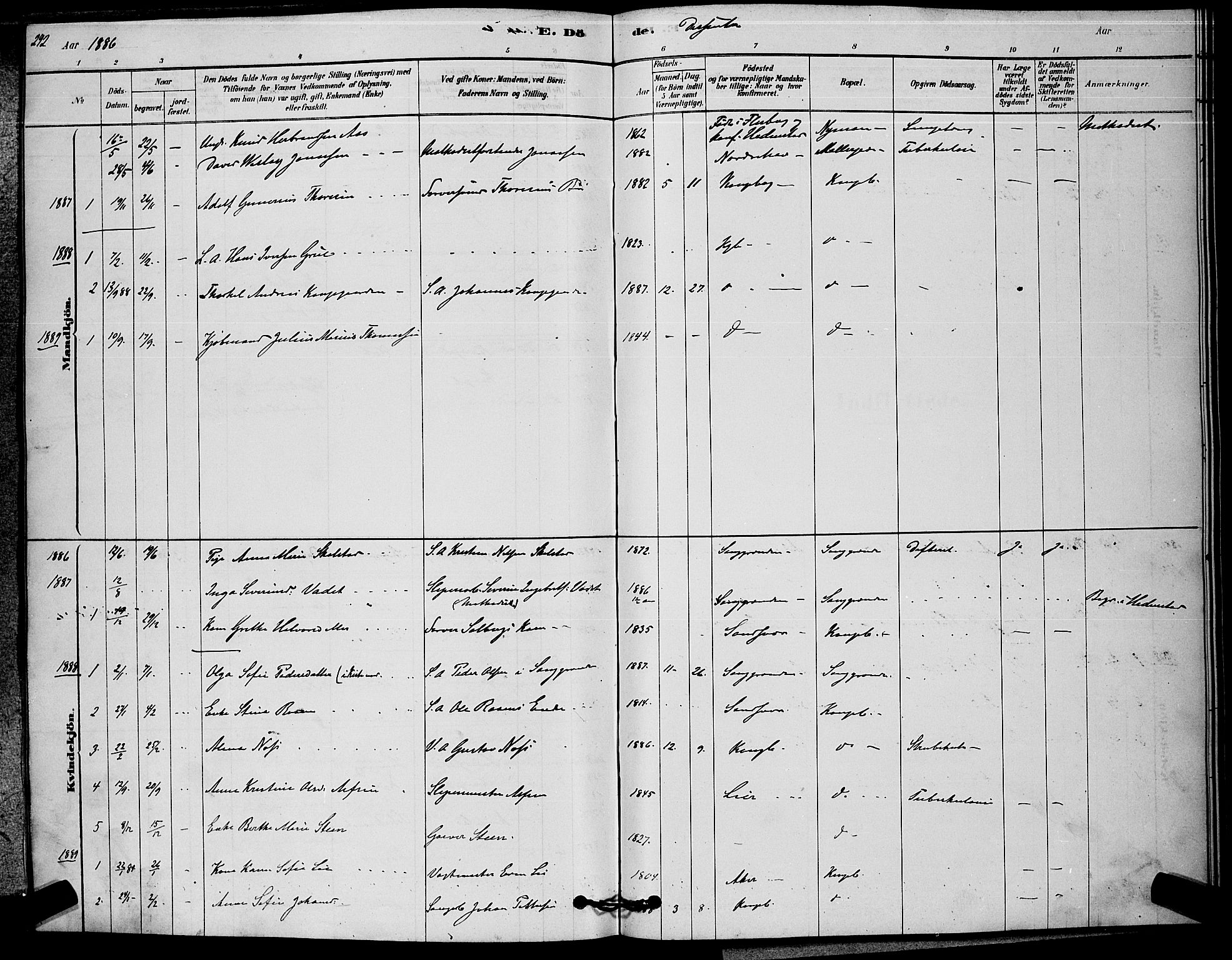 Kongsberg kirkebøker, AV/SAKO-A-22/G/Ga/L0005: Parish register (copy) no. 5, 1878-1889, p. 292