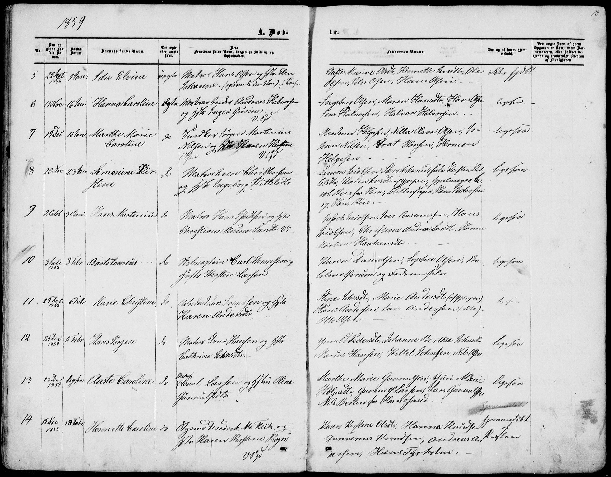 Porsgrunn kirkebøker , AV/SAKO-A-104/F/Fa/L0007: Parish register (official) no. 7, 1858-1877, p. 13