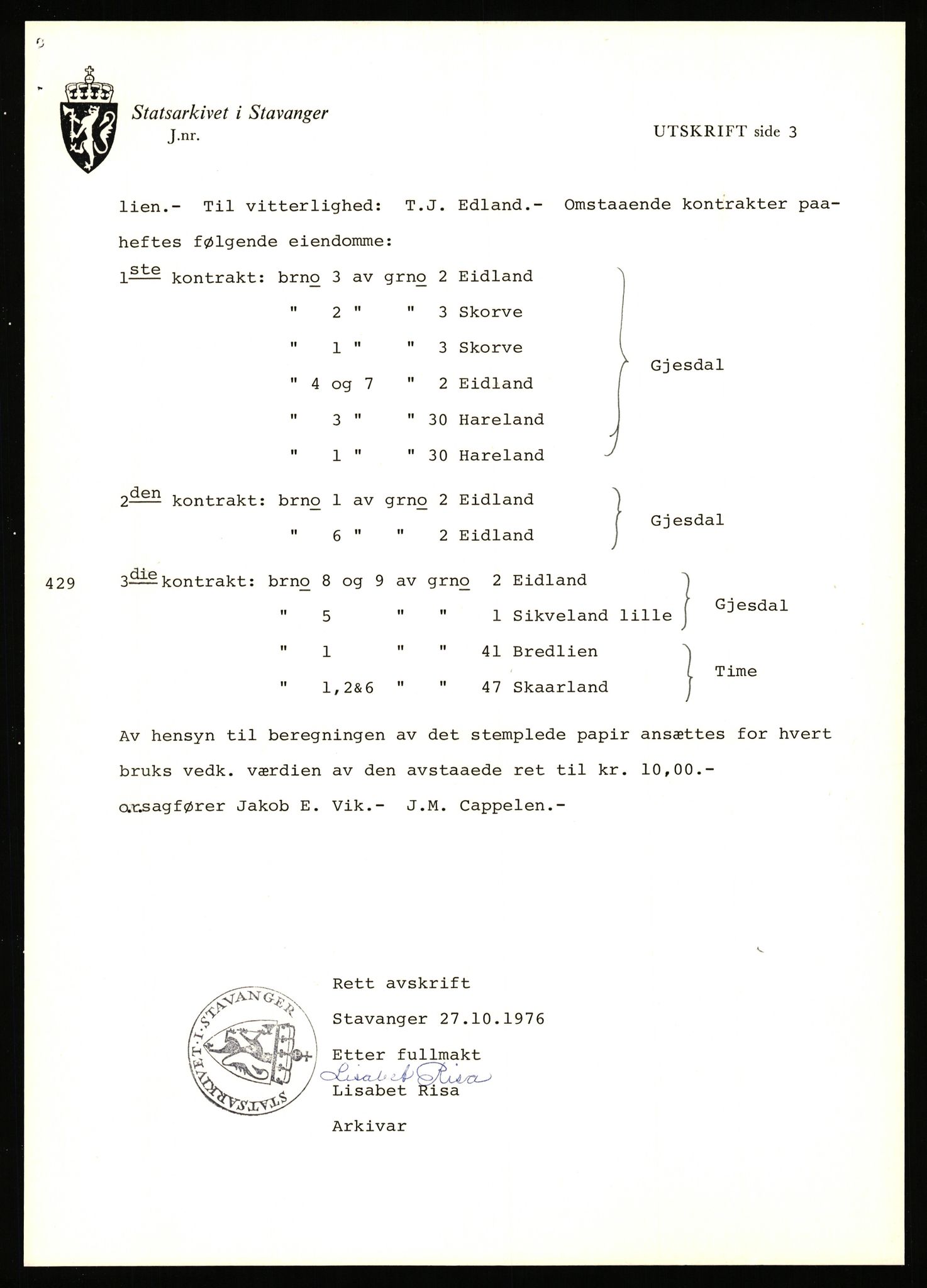 Statsarkivet i Stavanger, SAST/A-101971/03/Y/Yj/L0011: Avskrifter sortert etter gårdsnavn: Bratland i Vikedal - Brommeland, 1750-1930, p. 96